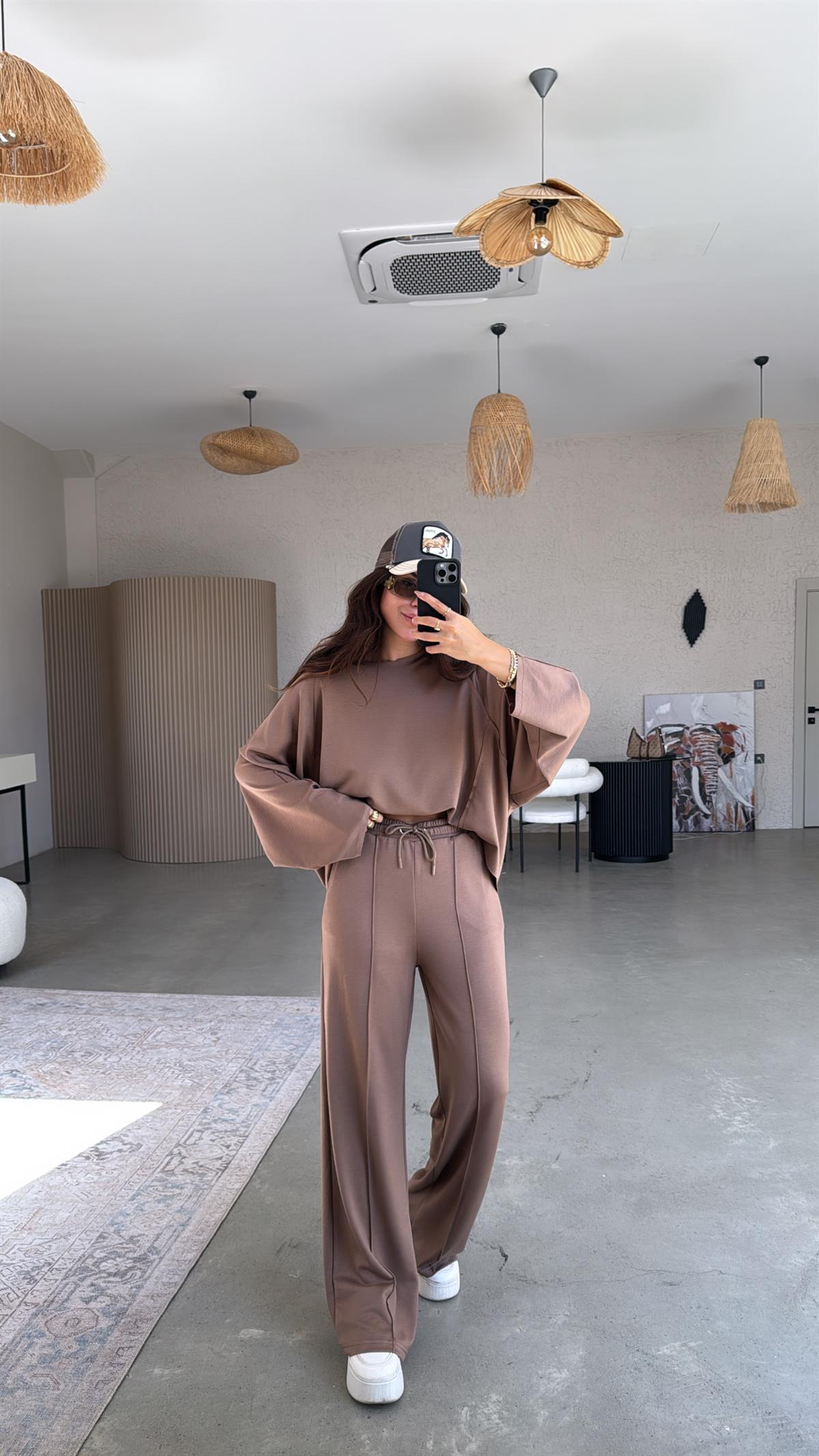 Açık Kahverengi Dikiş Detay Modal Takım