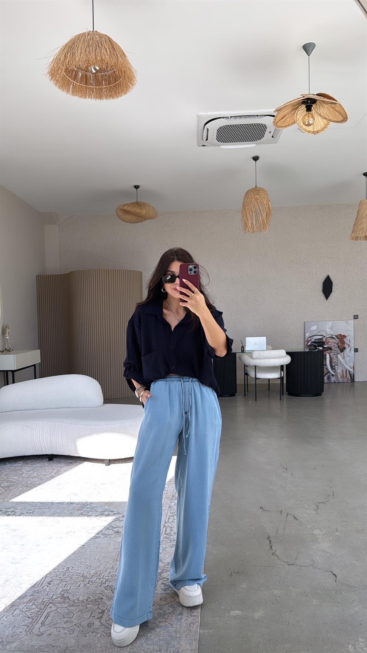 Açık Mavi ZR Tensel Palazzo Jean