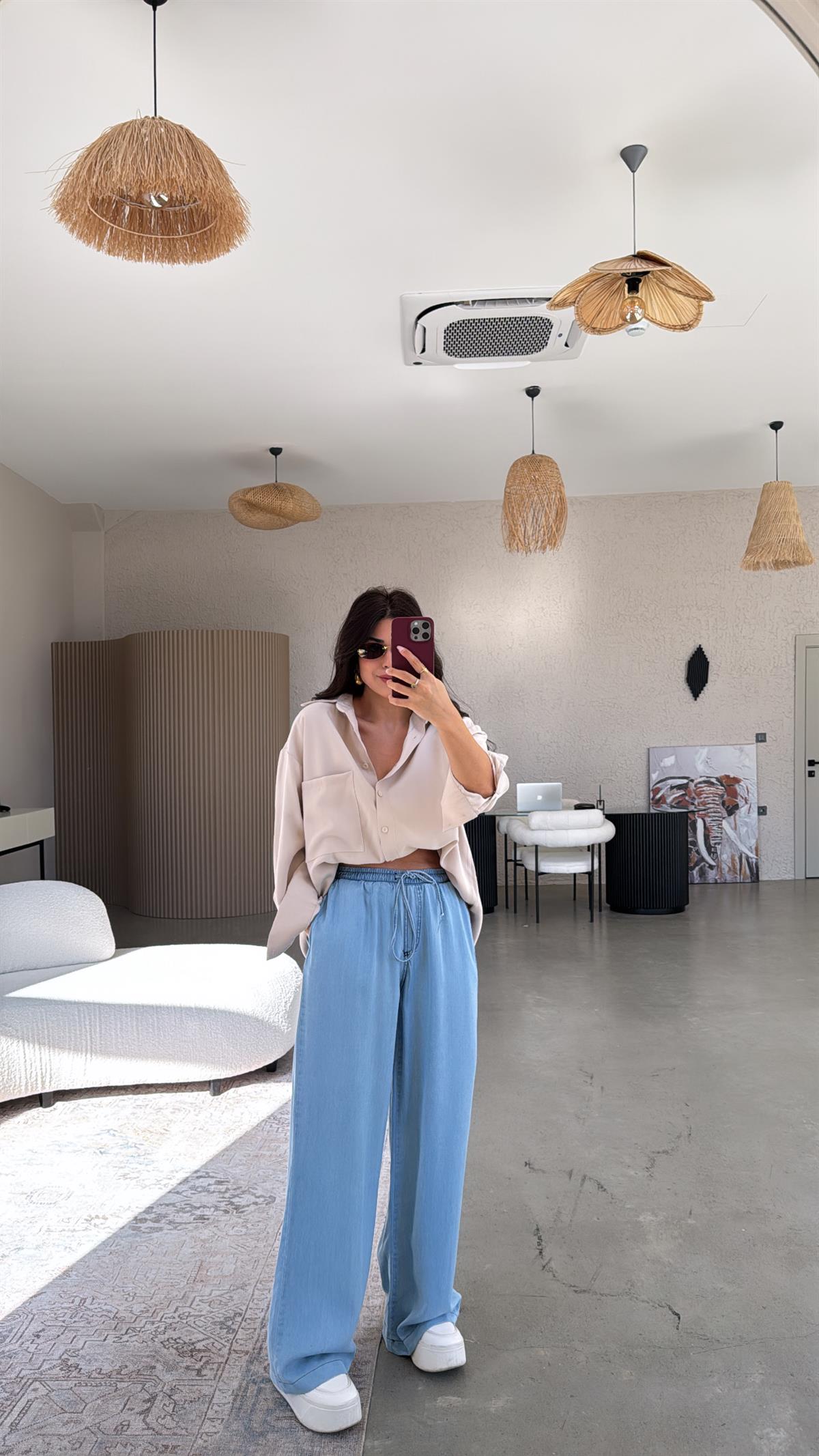 Açık Mavi ZR Tensel Palazzo Jean