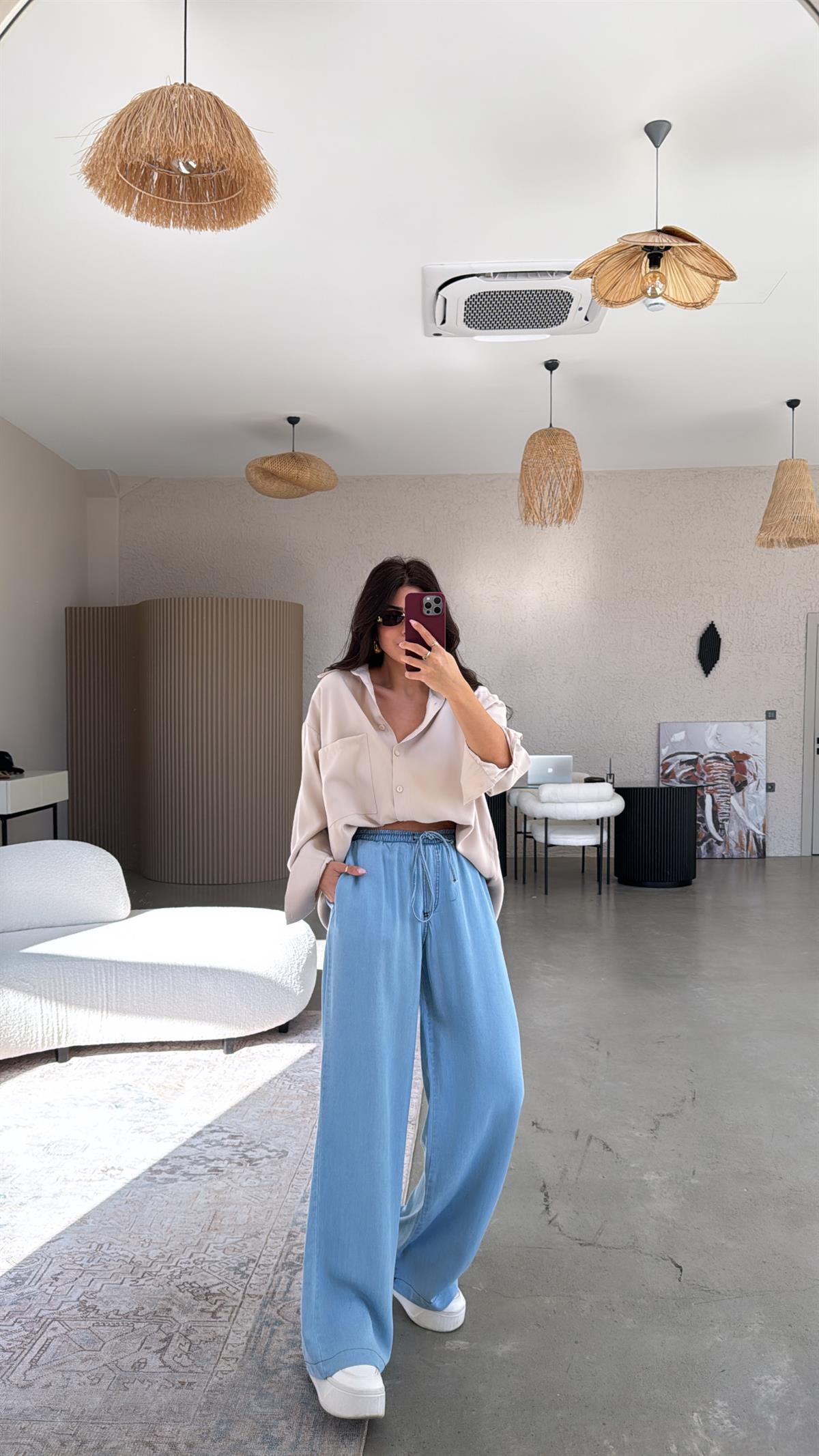 Açık Mavi ZR Tensel Palazzo Jean