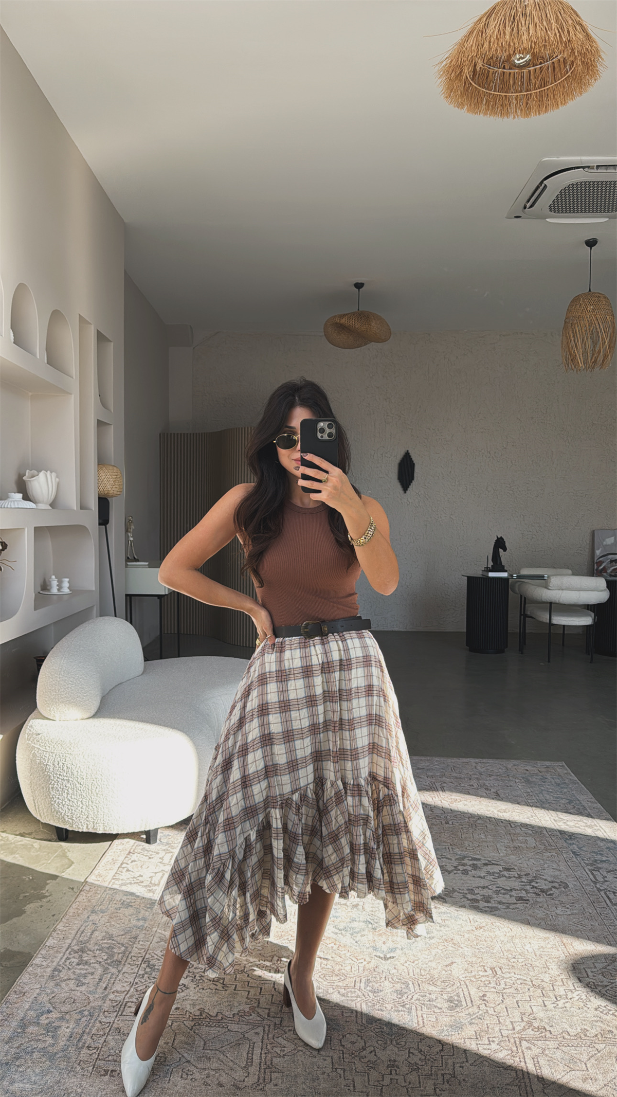 Açık Renk Asimetrik Pamuklu Desenli Astarlı Etek