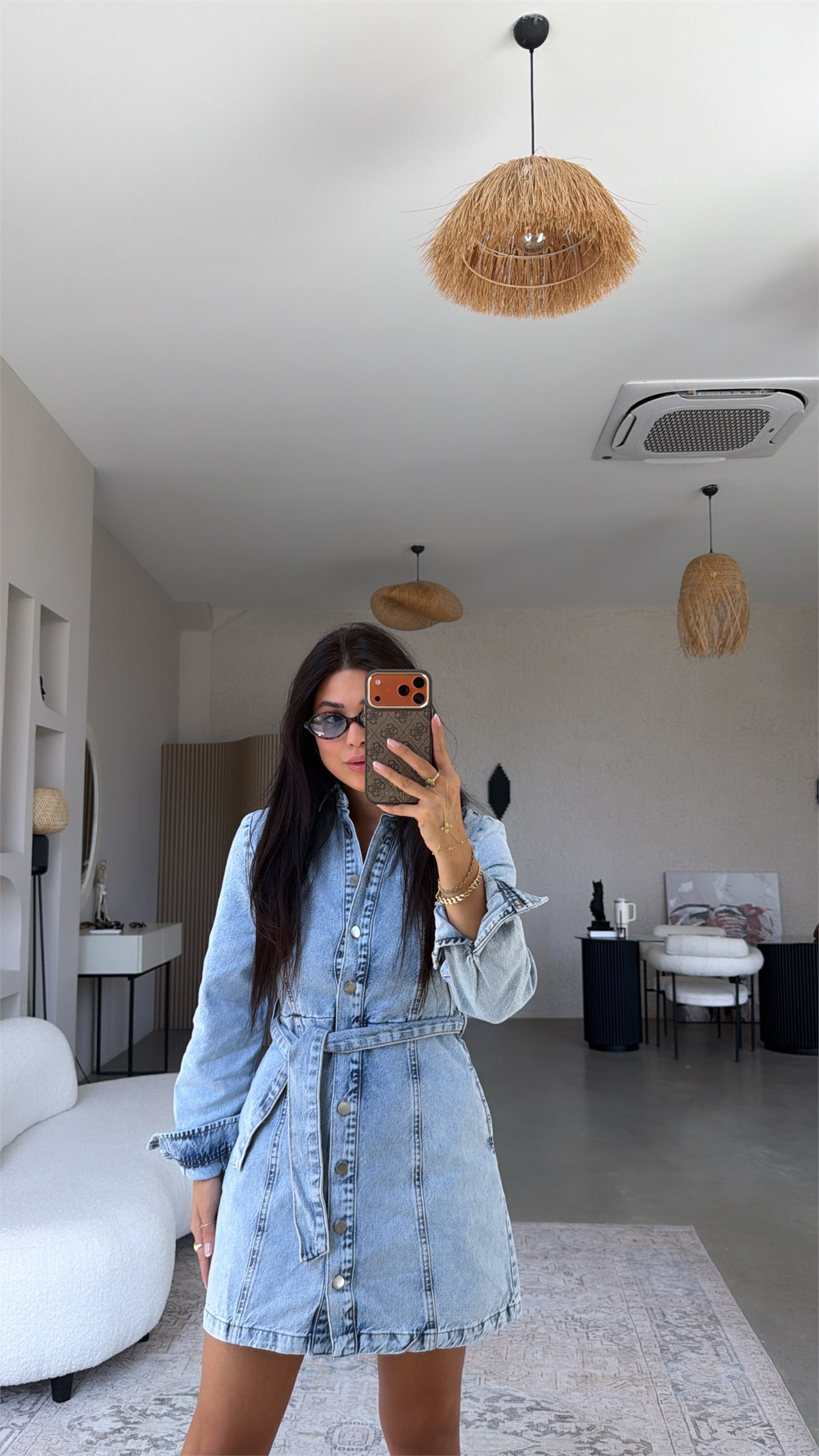 Açık Renk Denim Mini Elbise