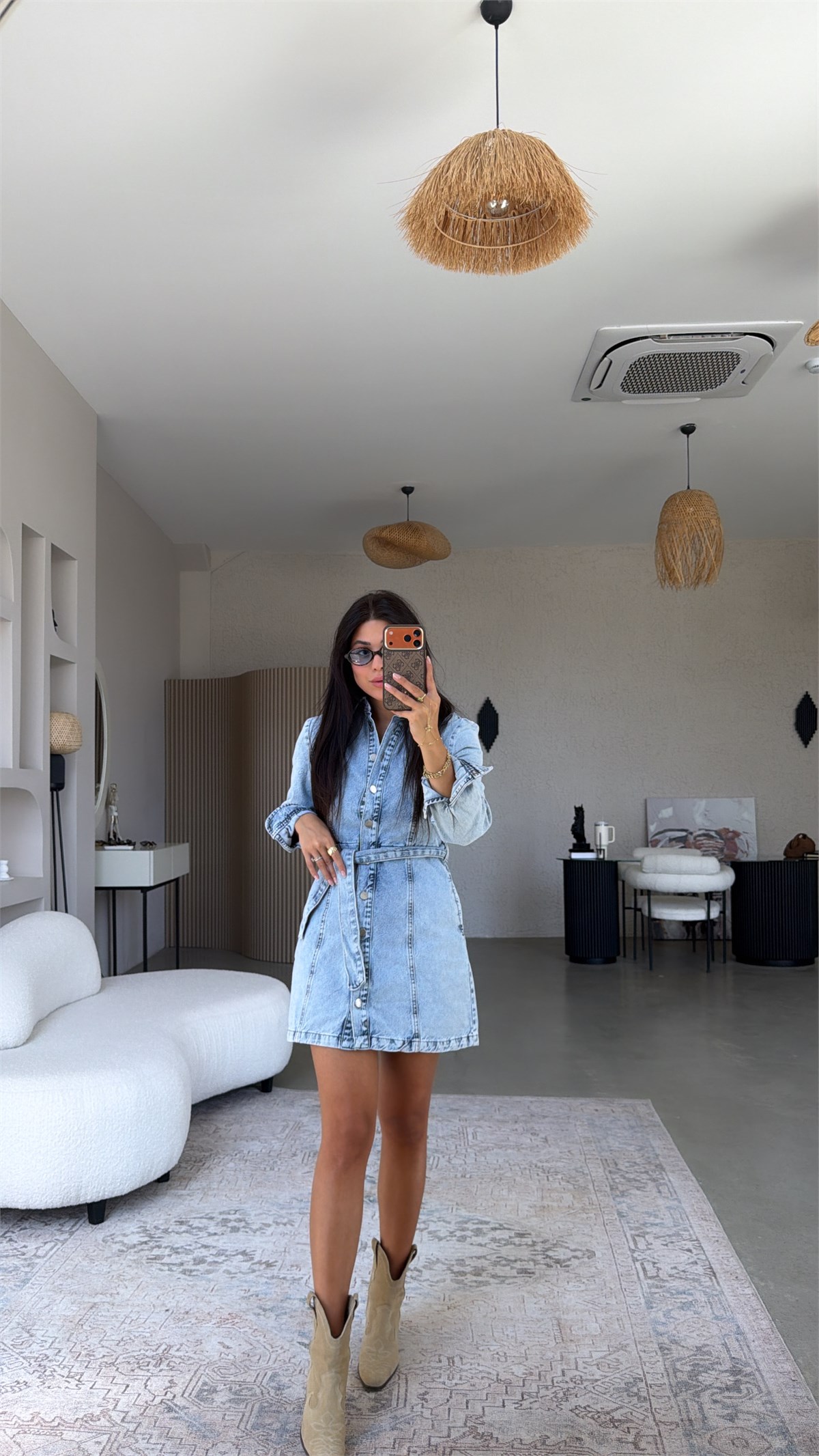 Açık Renk Denim Mini Elbise