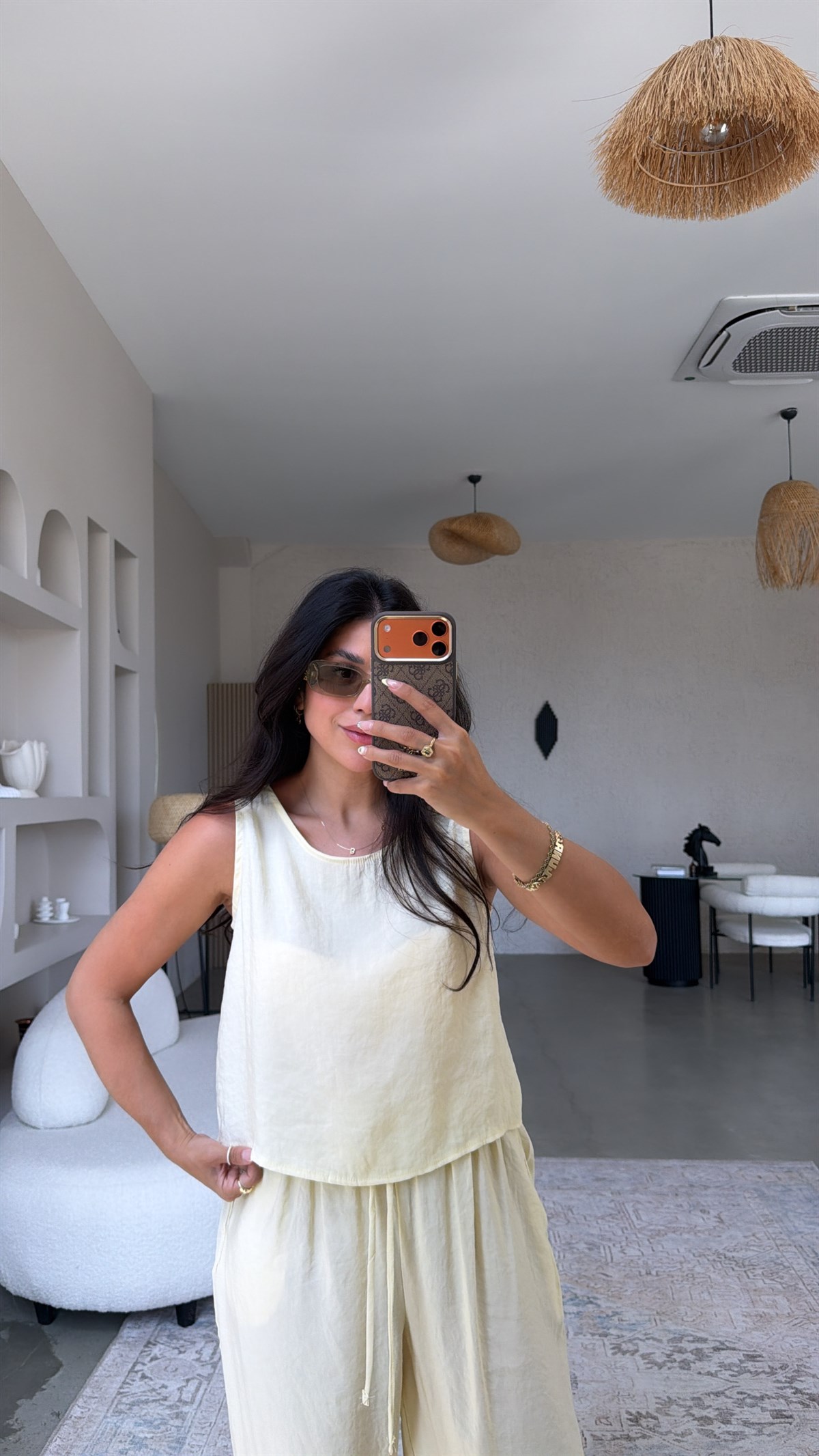Açık Sarı Tensel Atlet Pantolon Basic Takım