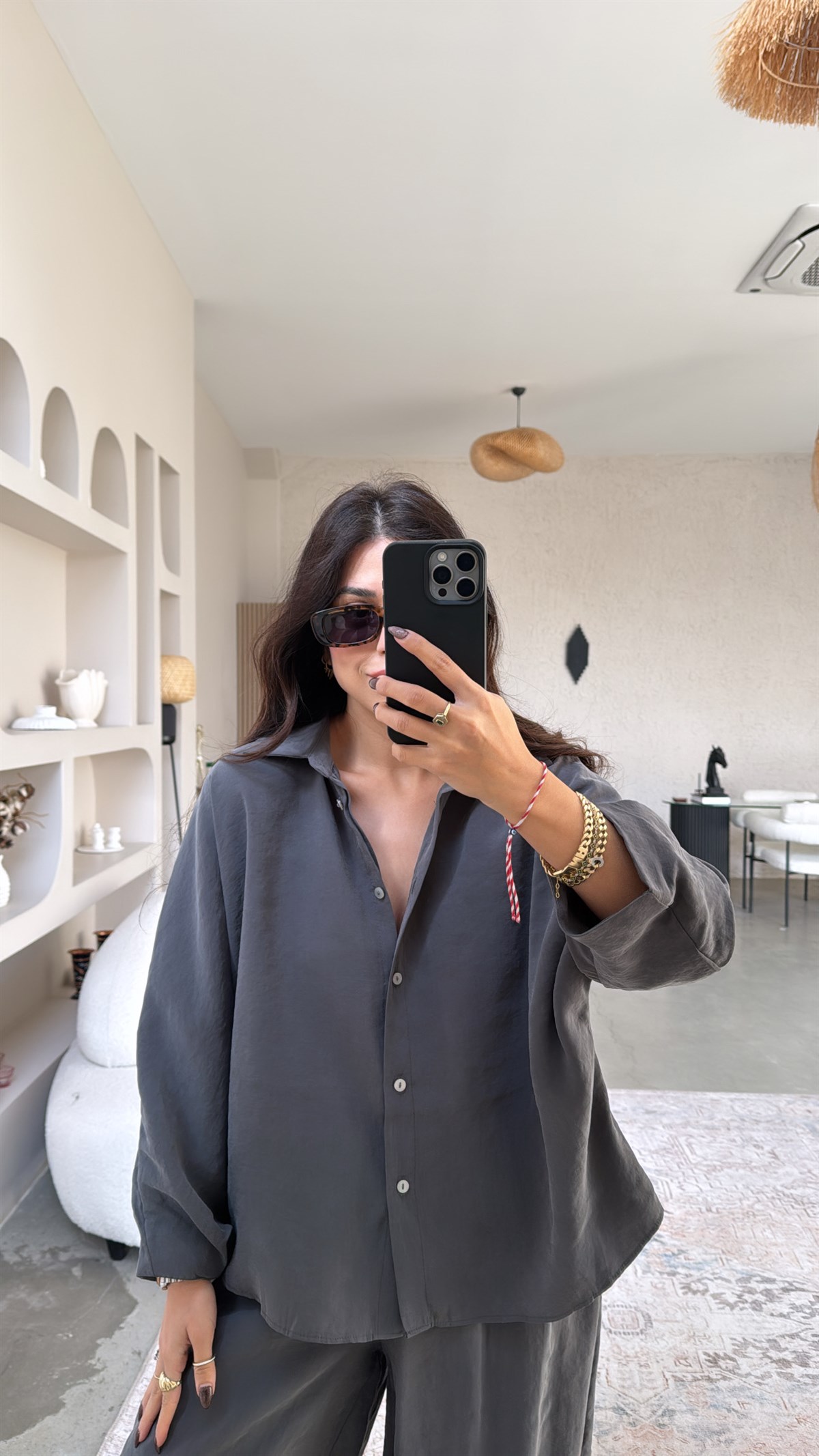 Antrasit Baggy Pantolon Gömlek Tensel Takım