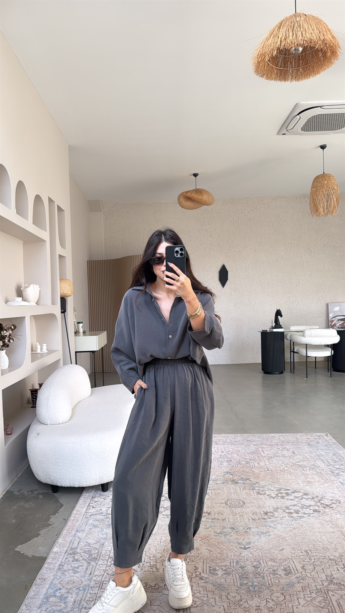 Antrasit Baggy Pantolon Gömlek Tensel Takım