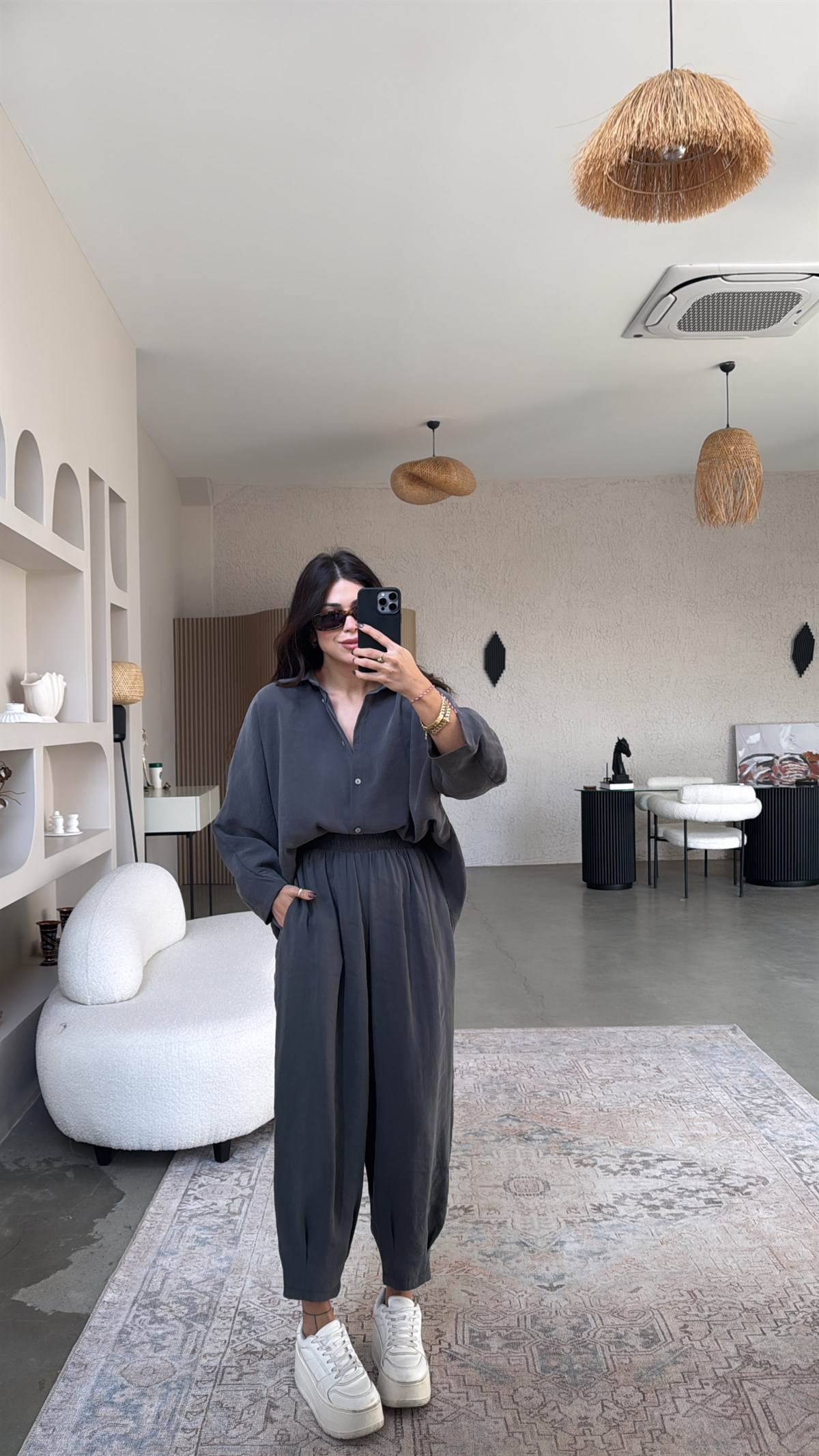 Antrasit Baggy Pantolon Gömlek Tensel Takım