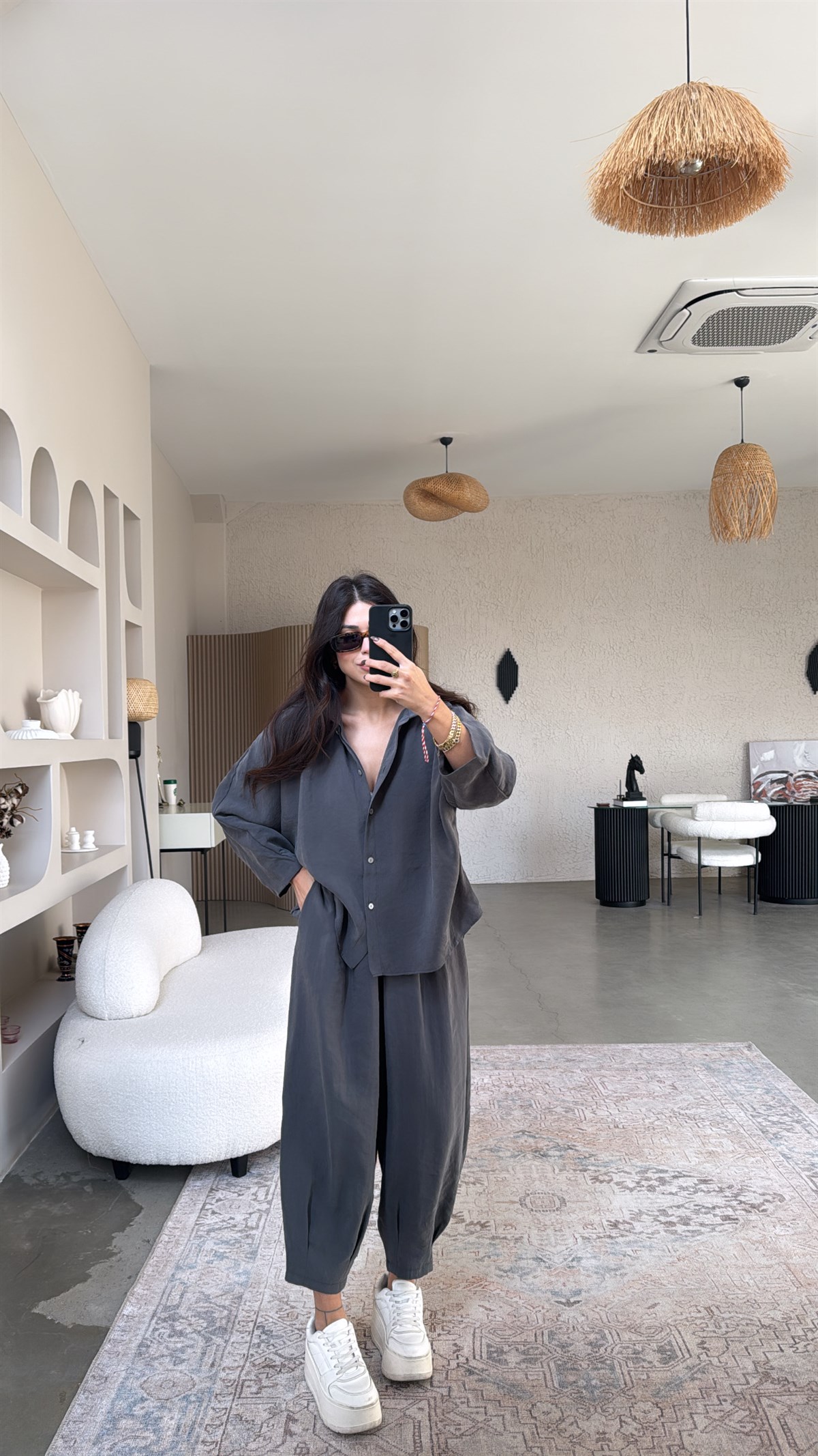 Antrasit Baggy Pantolon Gömlek Tensel Takım