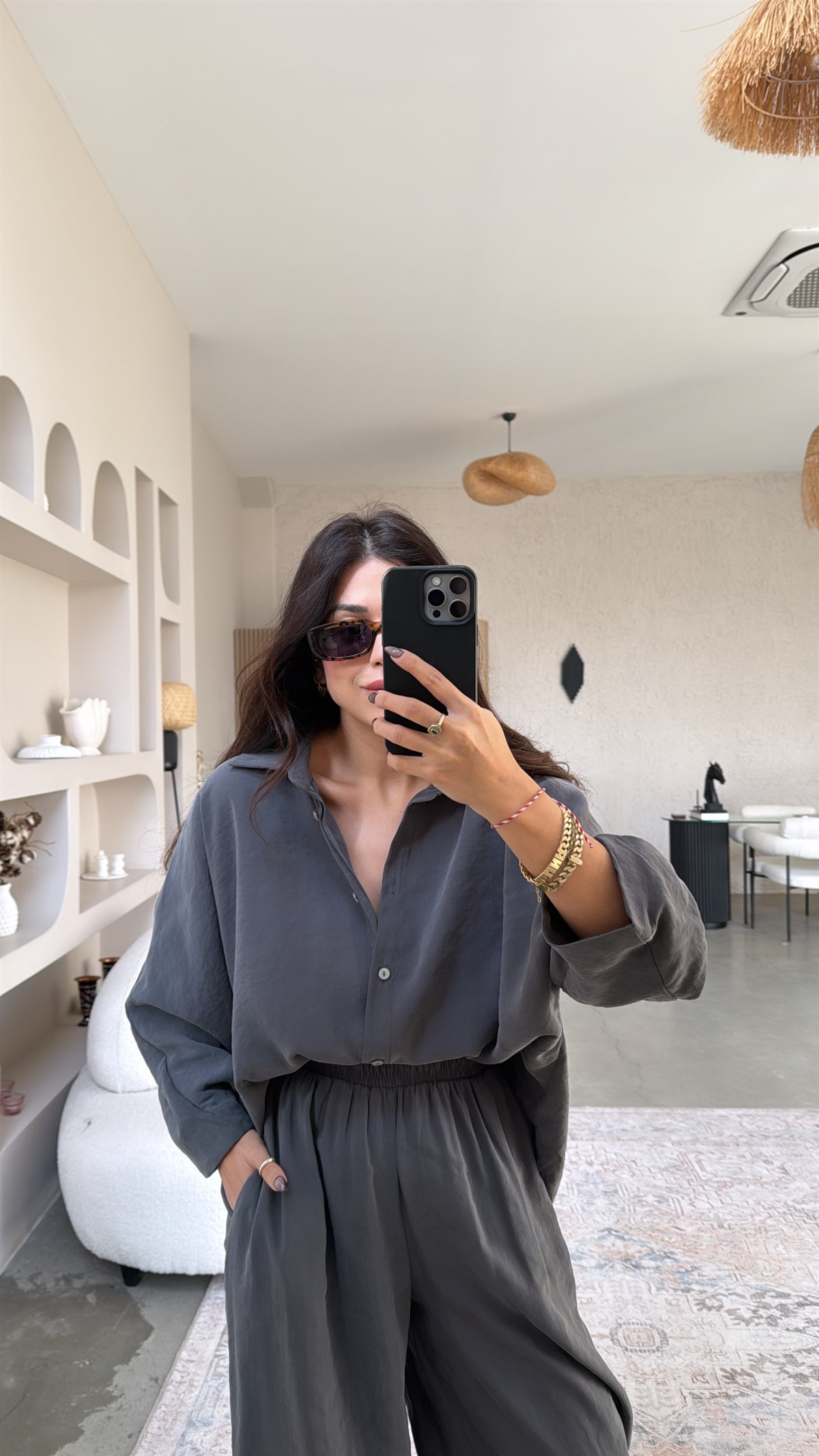 Antrasit Baggy Pantolon Gömlek Tensel Takım