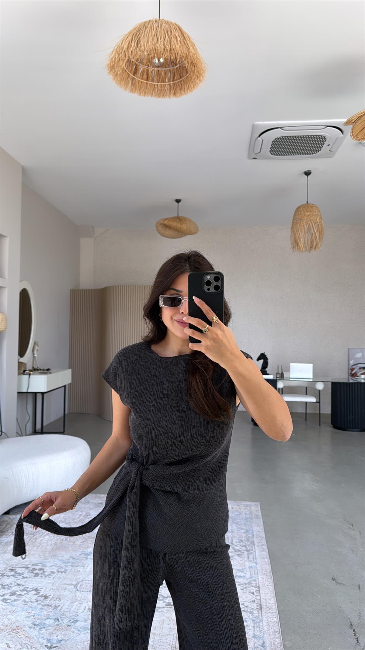 Antrasit Bağlamalı Bürümcük Takım 