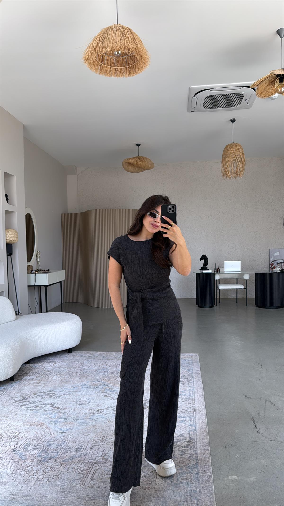 Antrasit Bağlamalı Bürümcük Takım 