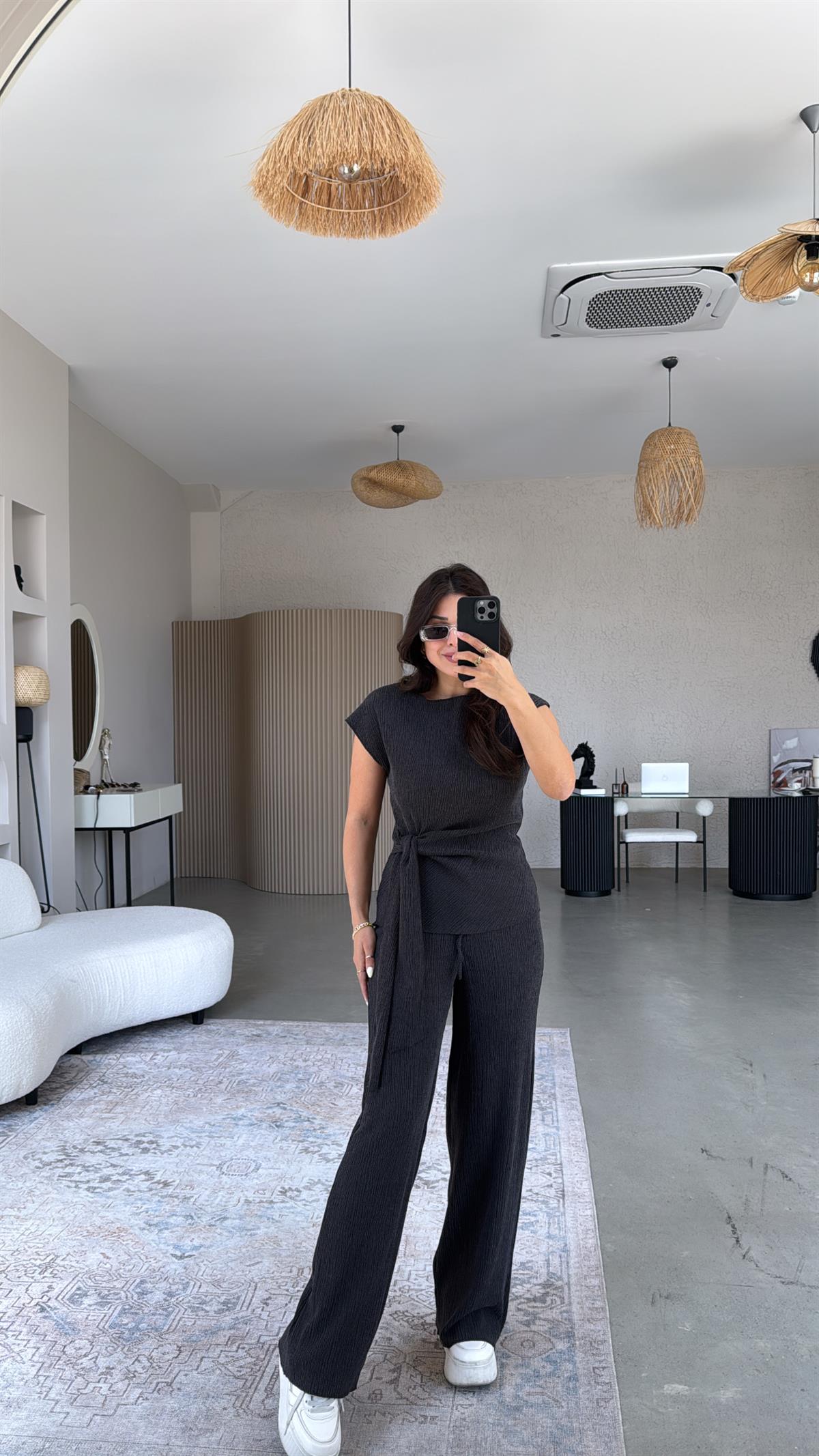 Antrasit Bağlamalı Bürümcük Takım 