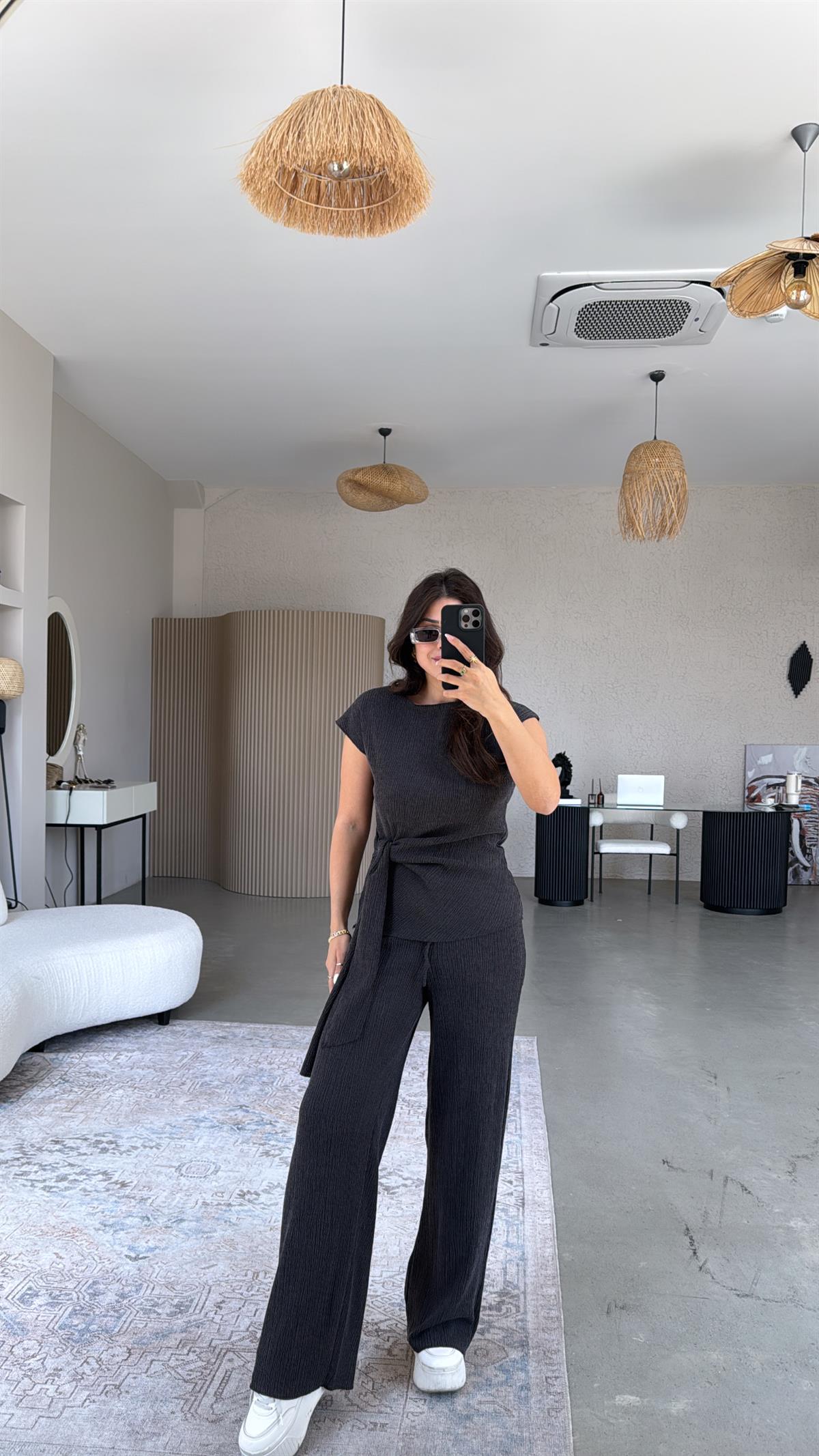 Antrasit Bağlamalı Bürümcük Takım 