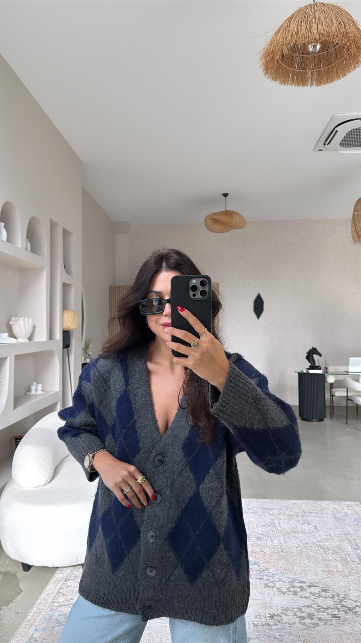 Antrasit Baklavalı Orijinal Massi Yumoş Hırka