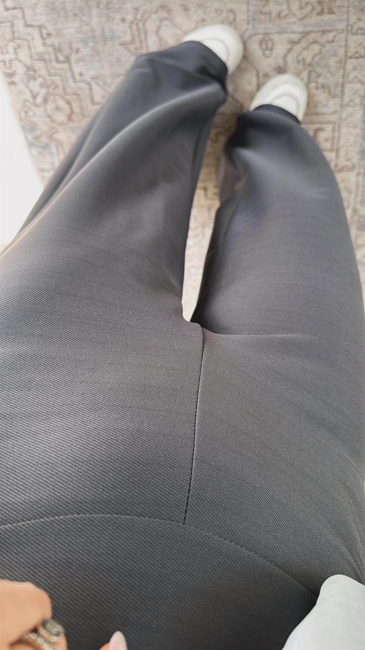 Antrasit Beli Korsajlı Kumaş Pantolon