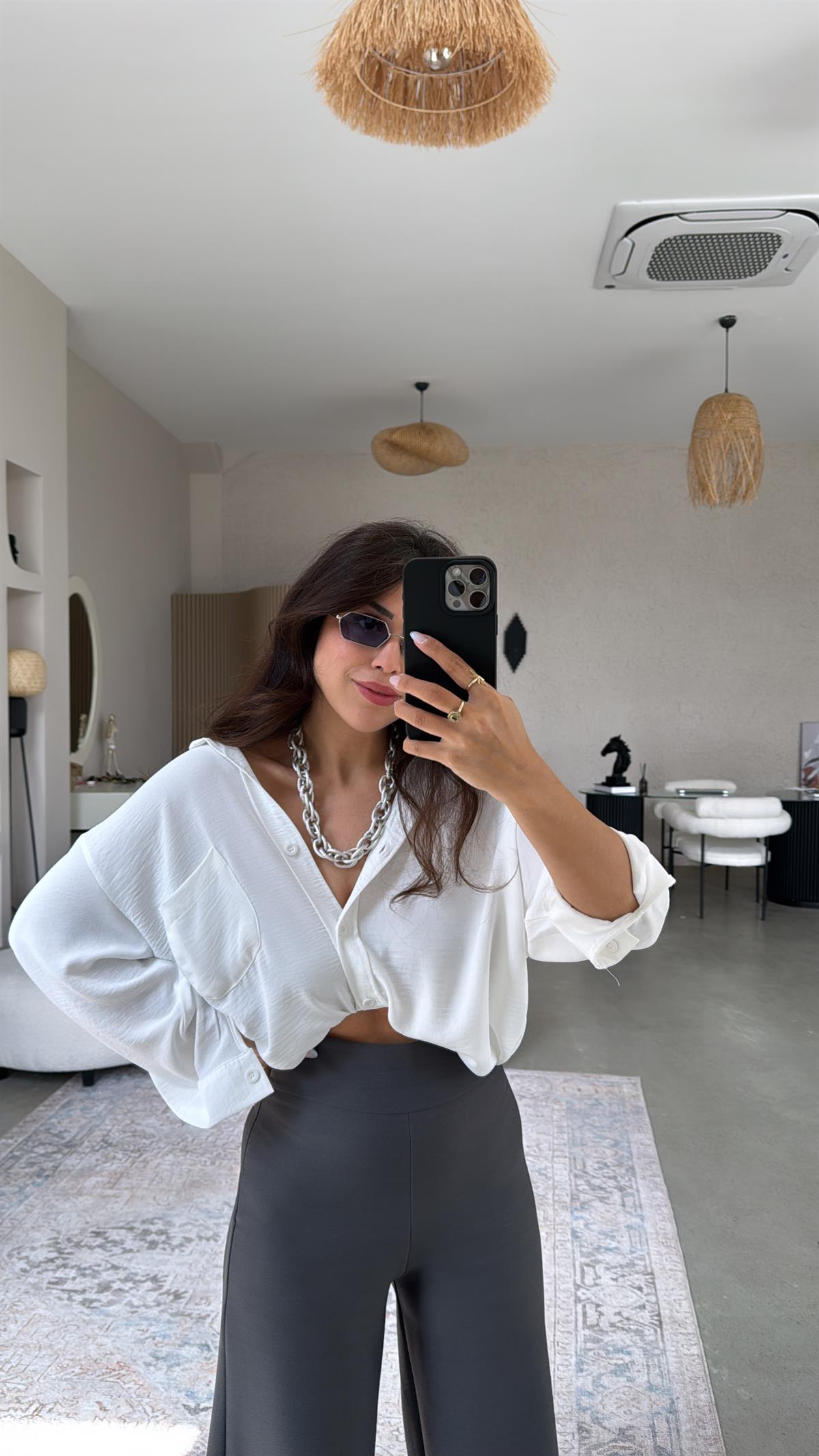 Antrasit Beli Korsajlı Kumaş Pantolon