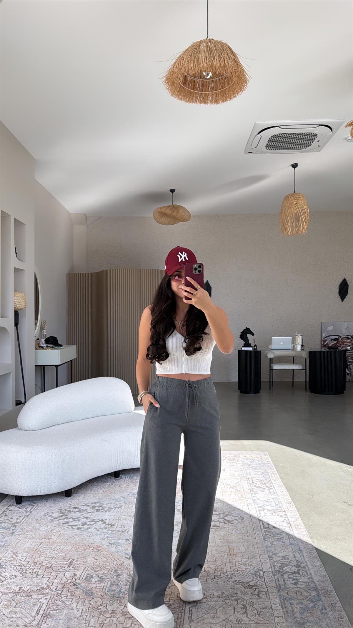 Antrasit Beli Lastikli Kumaş Pantolon