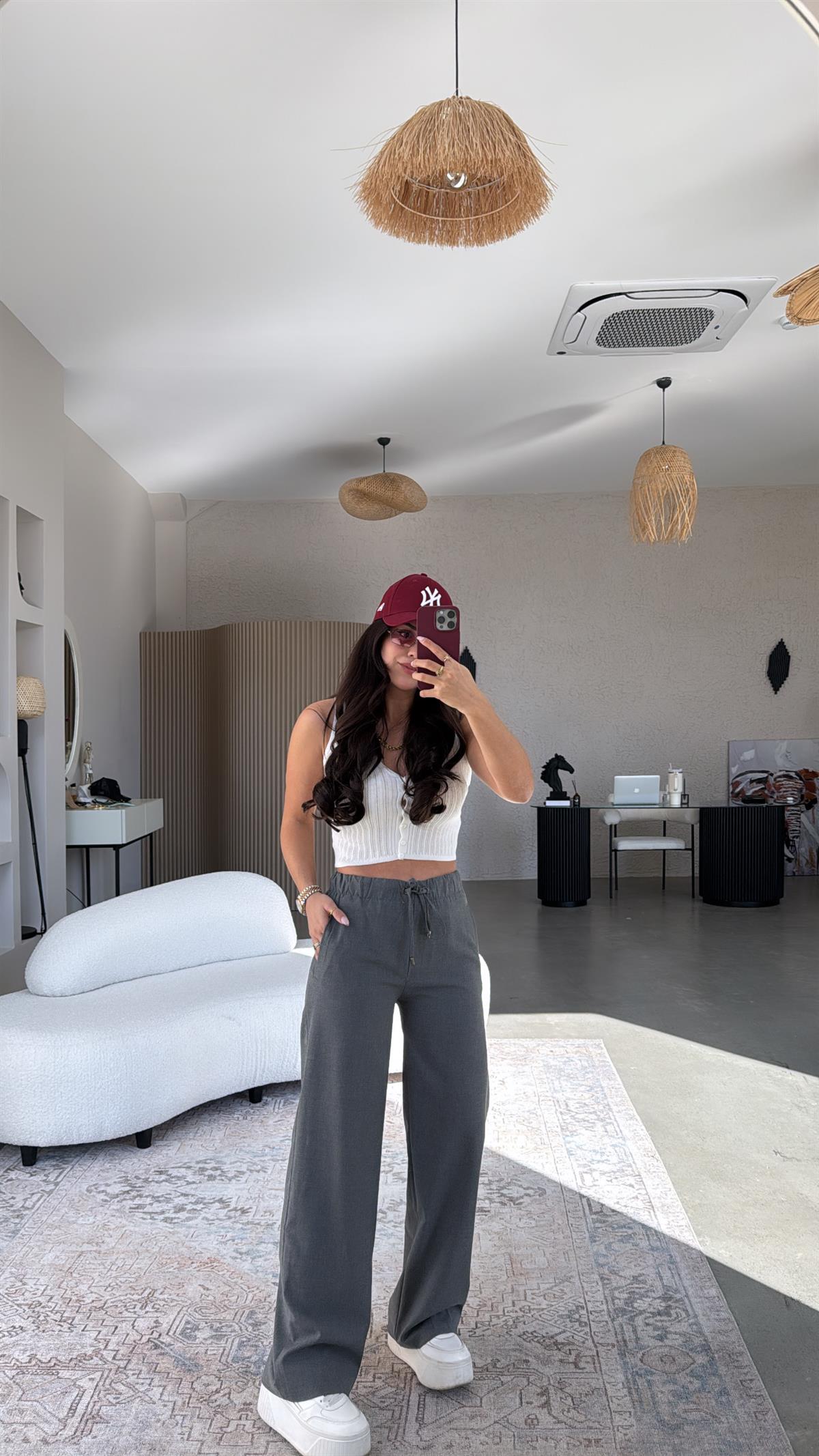 Antrasit Beli Lastikli Kumaş Pantolon