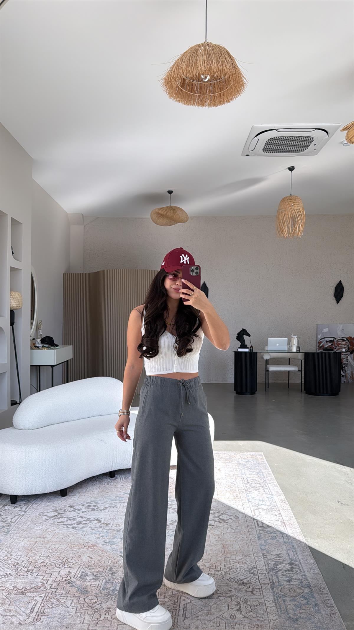 Antrasit Beli Lastikli Kumaş Pantolon