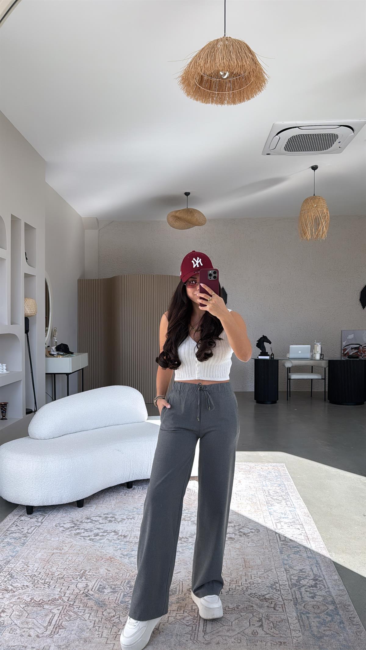 Antrasit Beli Lastikli Kumaş Pantolon