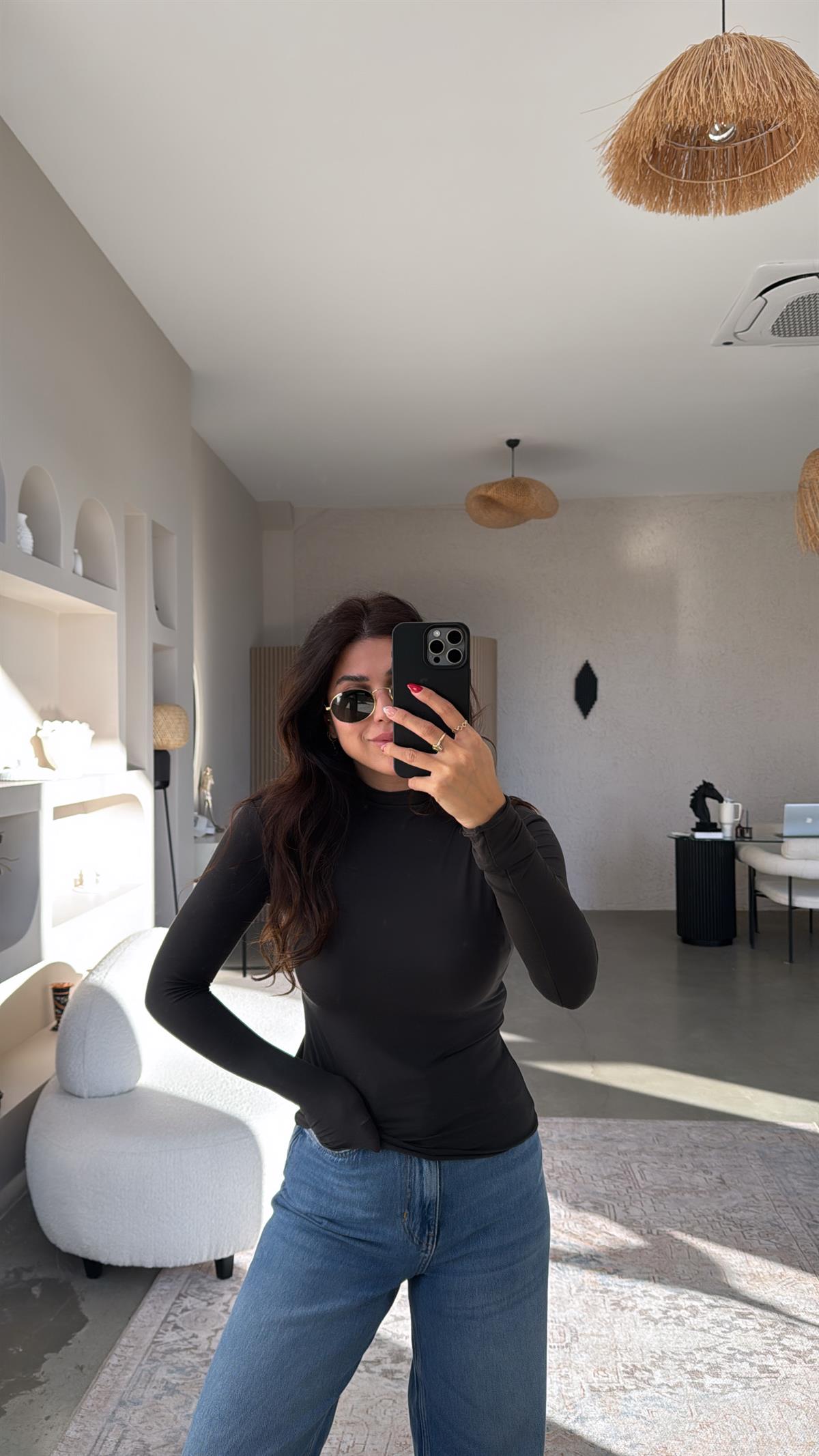 Antrasit Bisiklet Yaka Kaşmir Yarı Transparan Bluz