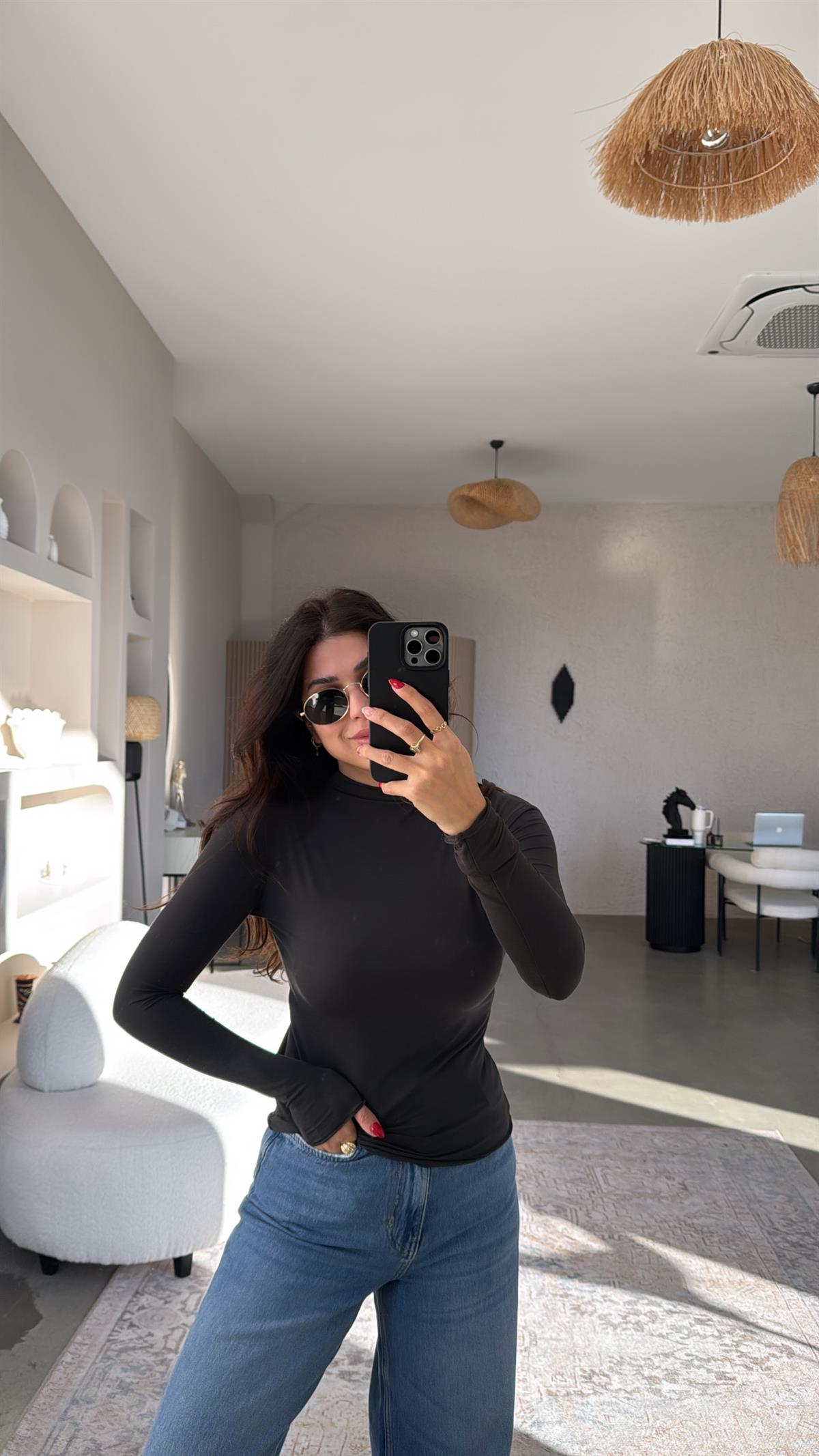 Antrasit Bisiklet Yaka Kaşmir Yarı Transparan Bluz