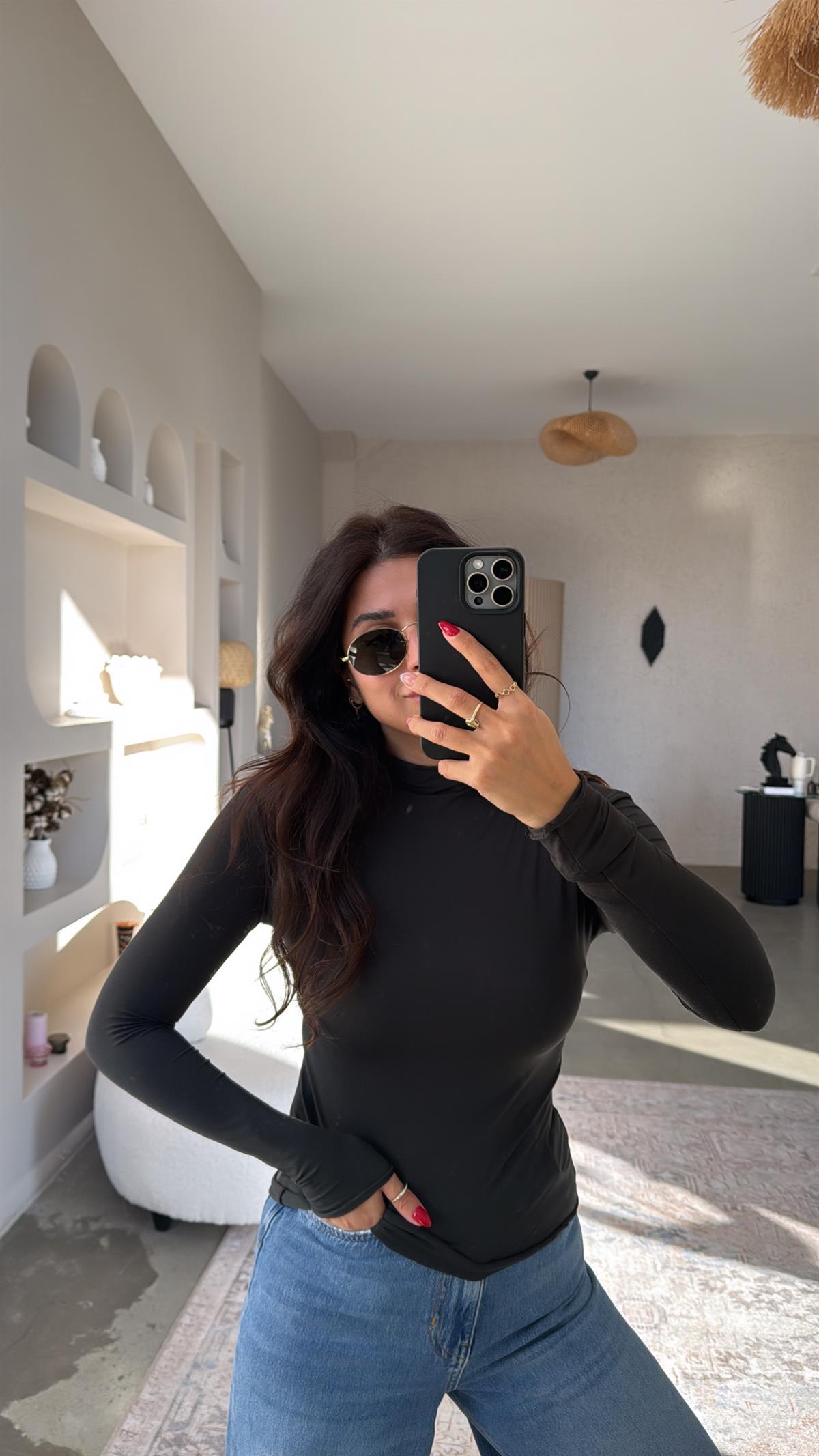 Antrasit Bisiklet Yaka Kaşmir Yarı Transparan Bluz