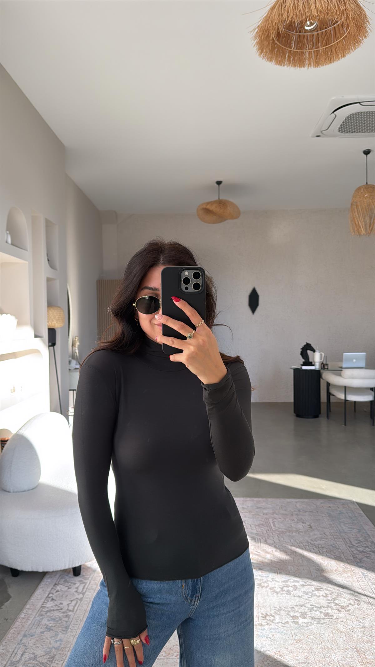 Antrasit Boğazlı Yarı Transparan Bluz