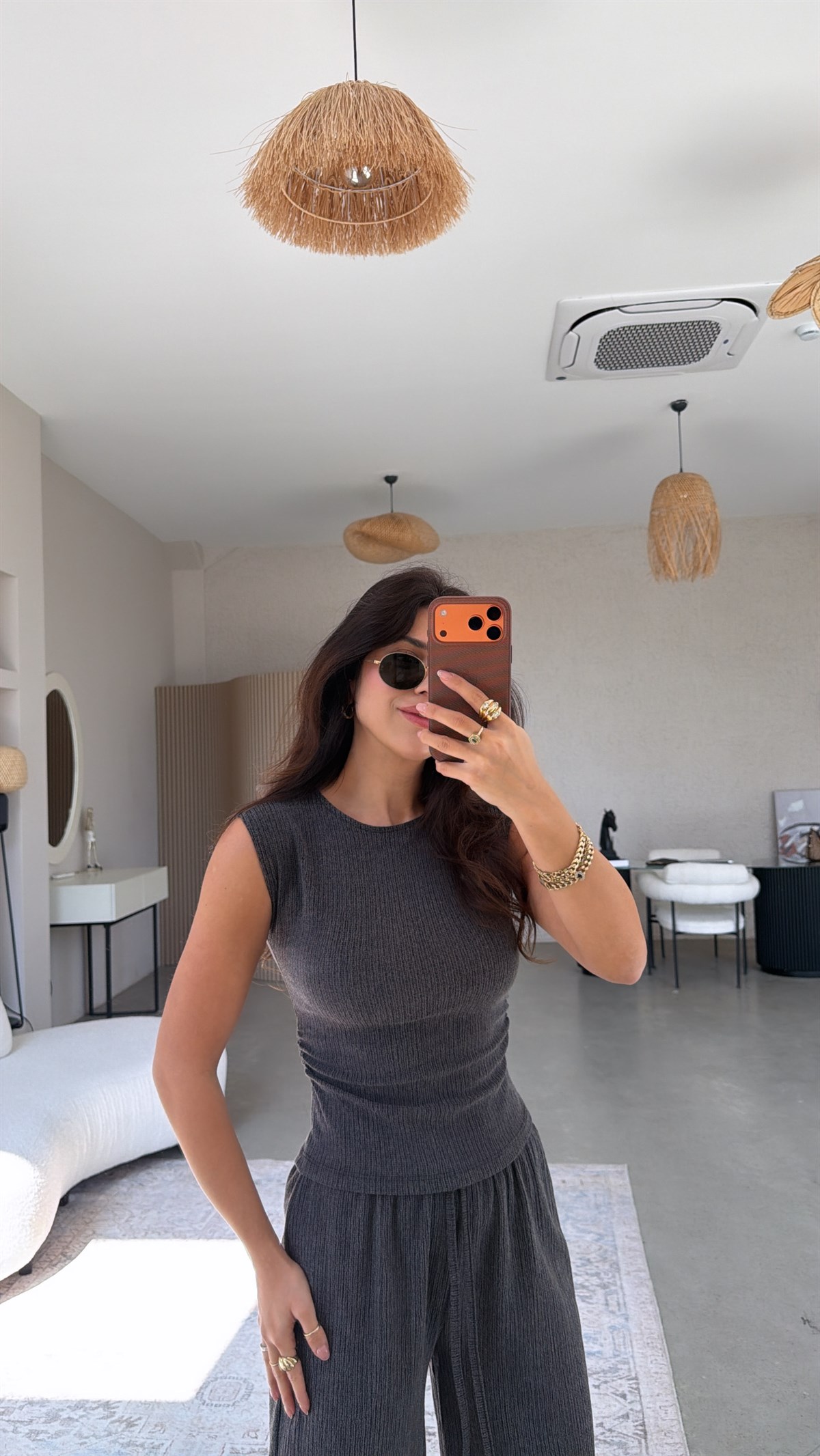 Antrasit Büzgü Detaylı Bürümcük Takım