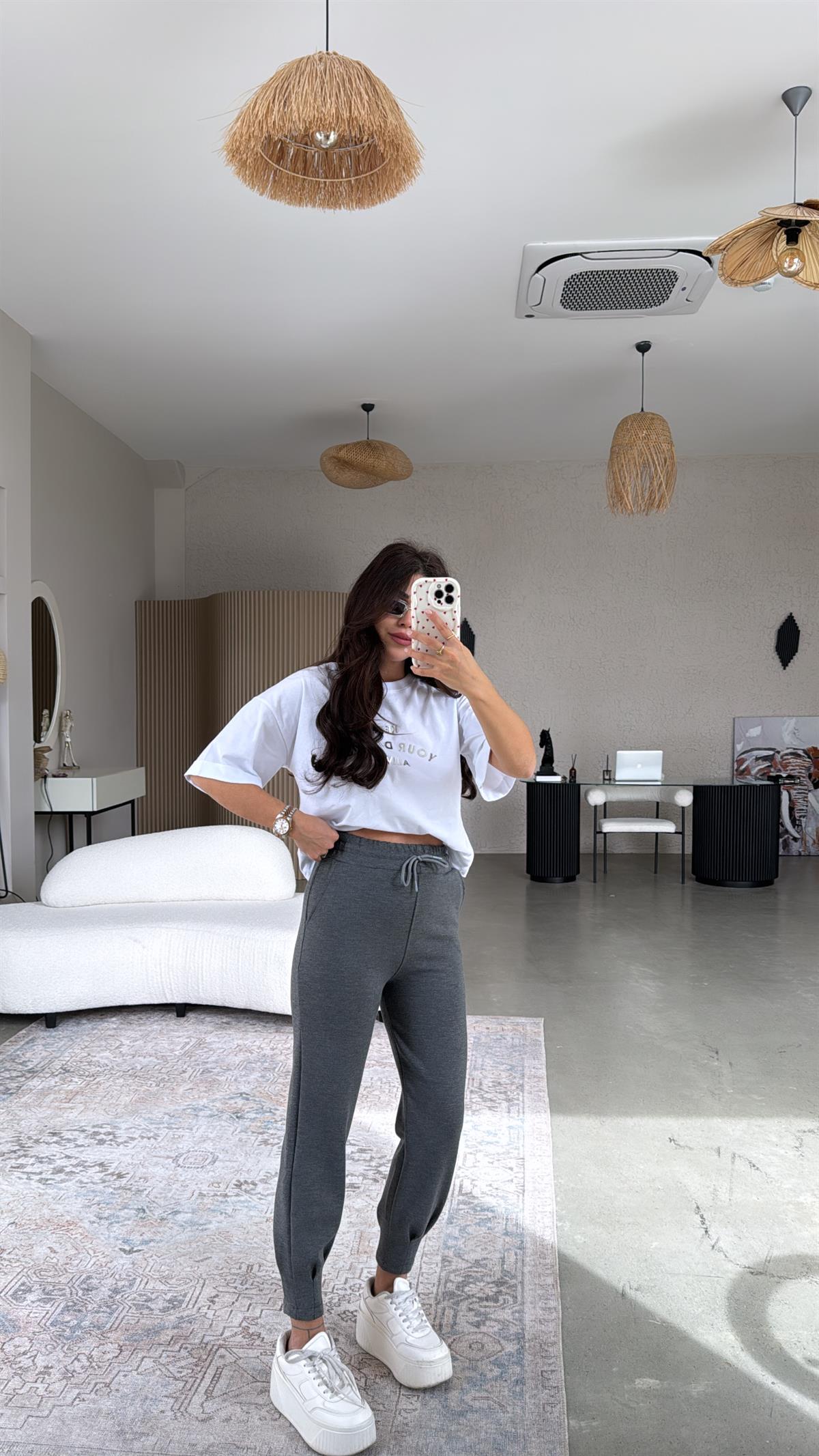 Antrasit Çelik Paça Pensli Eşofman