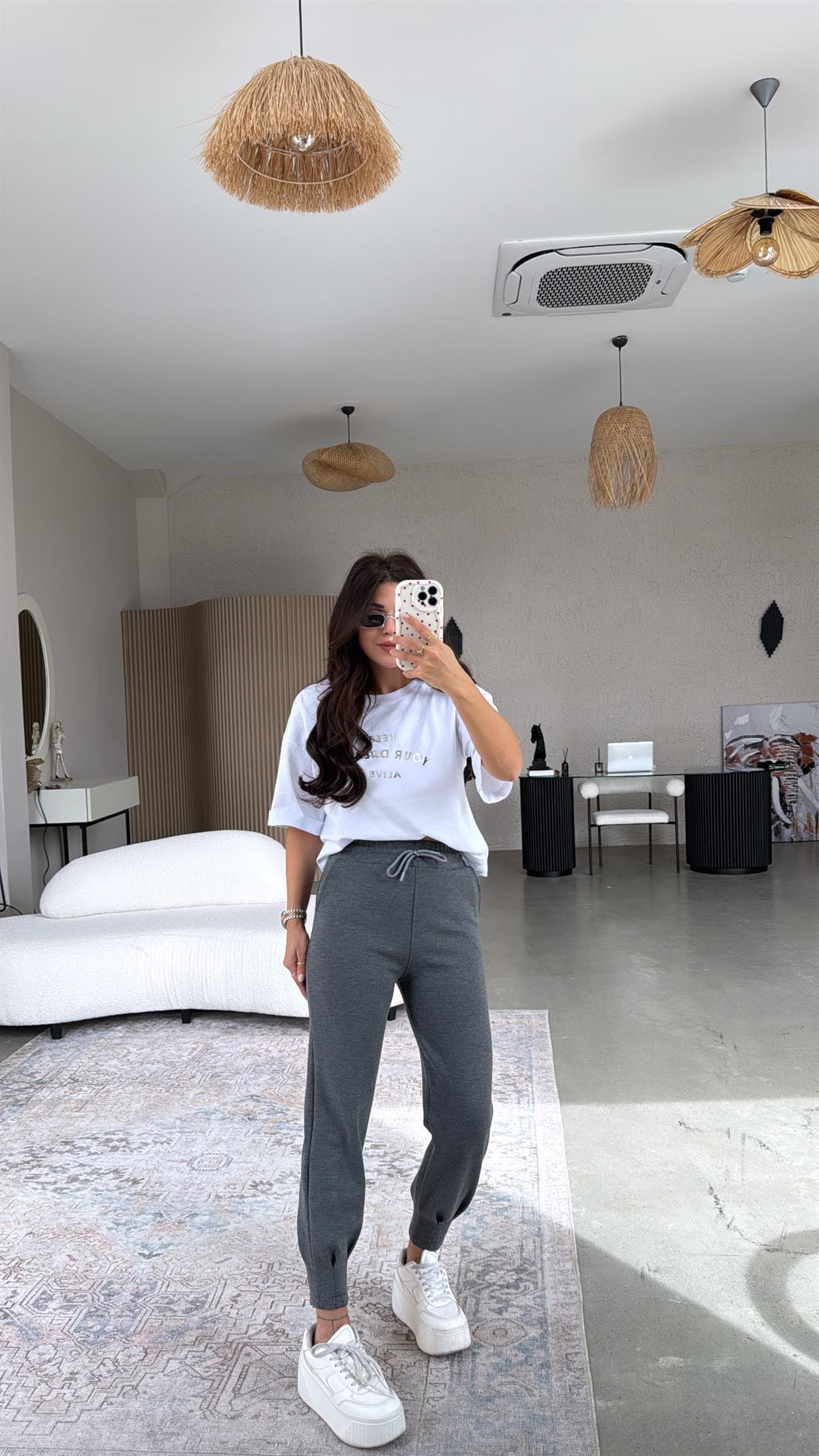 Antrasit Çelik Paça Pensli Eşofman