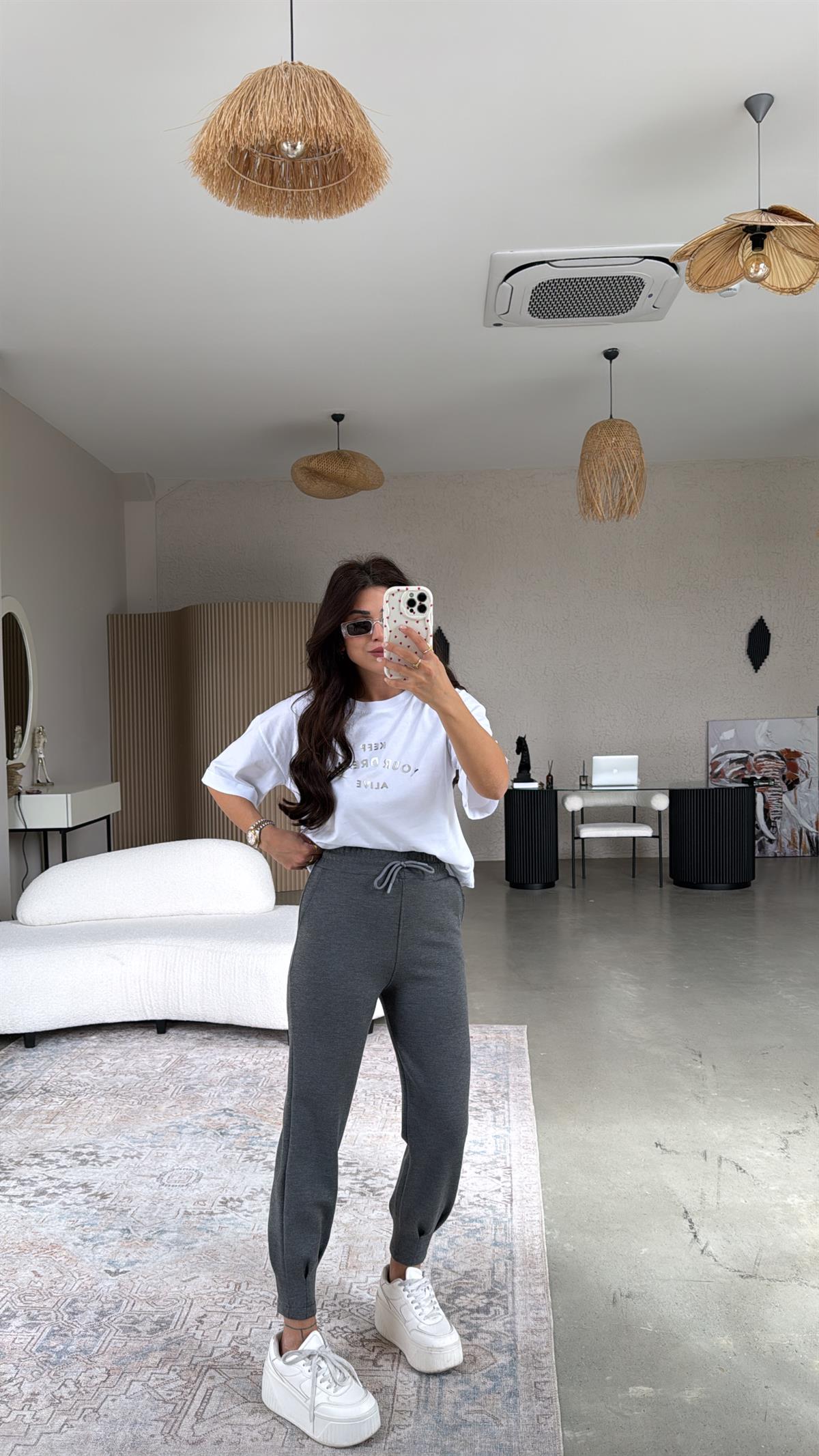 Antrasit Çelik Paça Pensli Eşofman