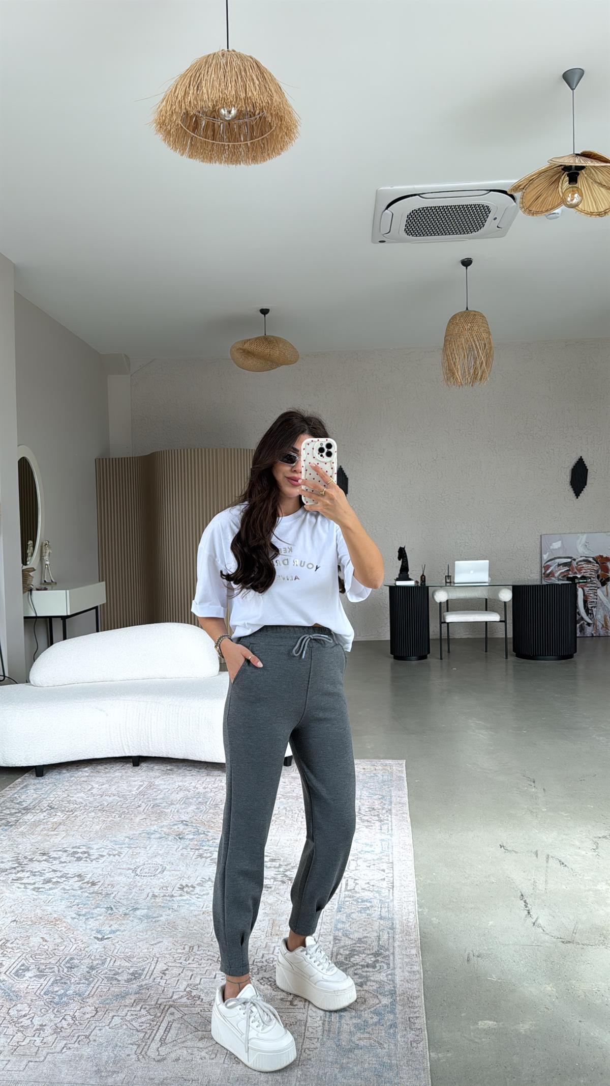 Antrasit Çelik Paça Pensli Eşofman