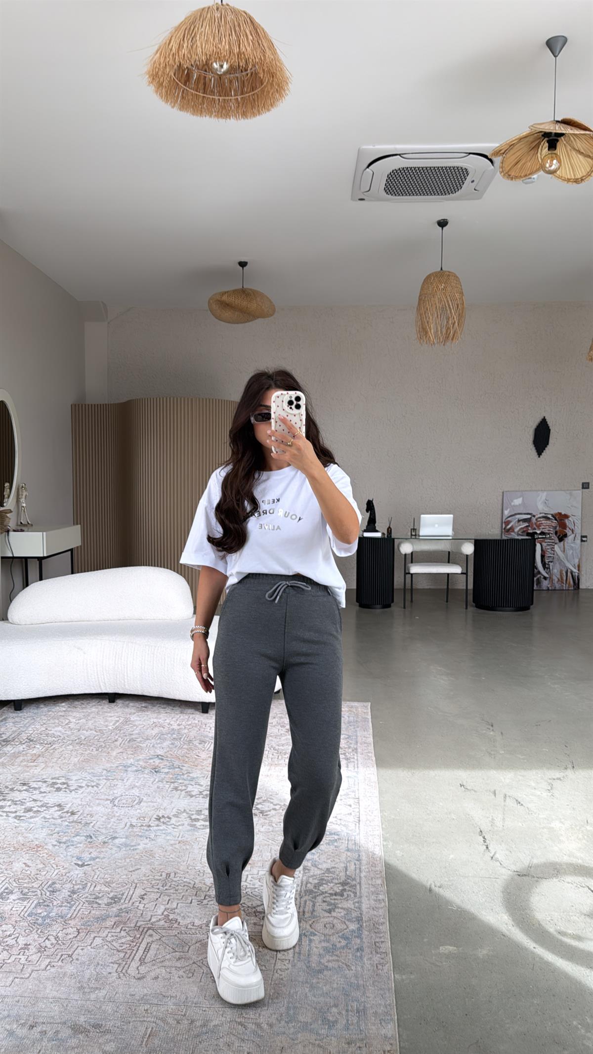 Antrasit Çelik Paça Pensli Eşofman