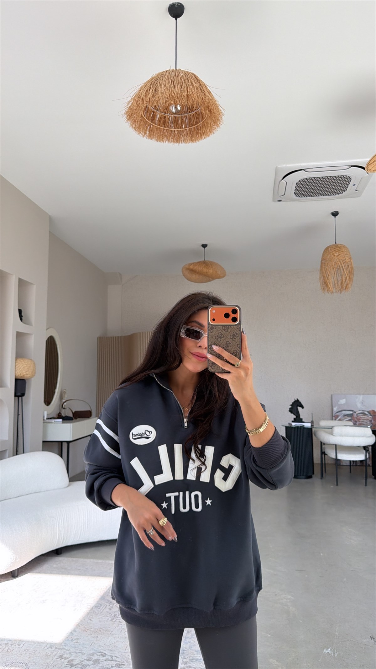 Antrasit Chill Out Üç İplik Şardonlu Sweatshirt