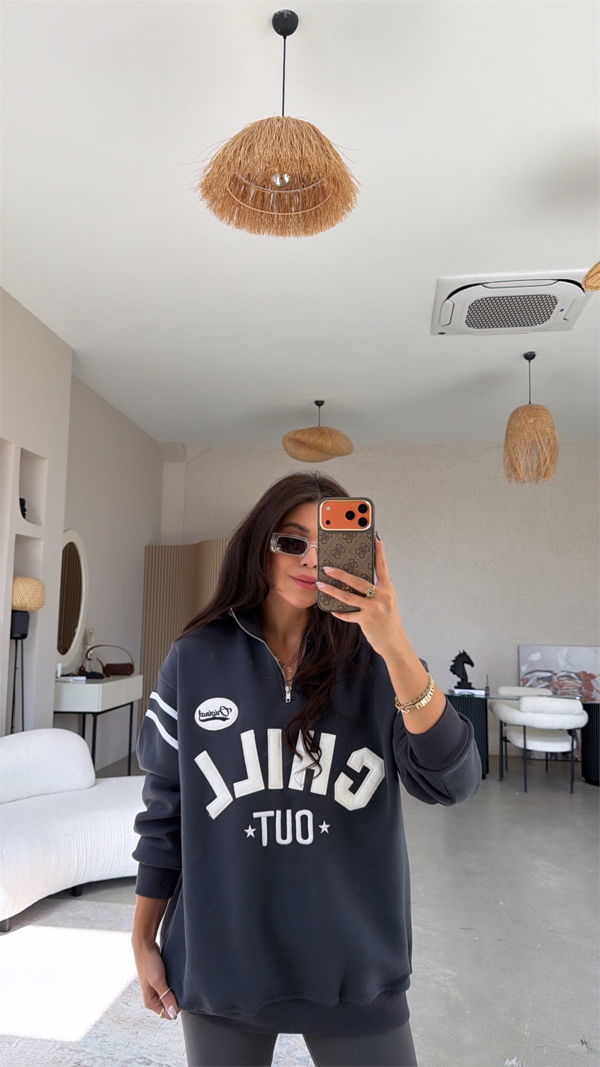 Antrasit Chill Out Üç İplik Şardonlu Sweatshirt