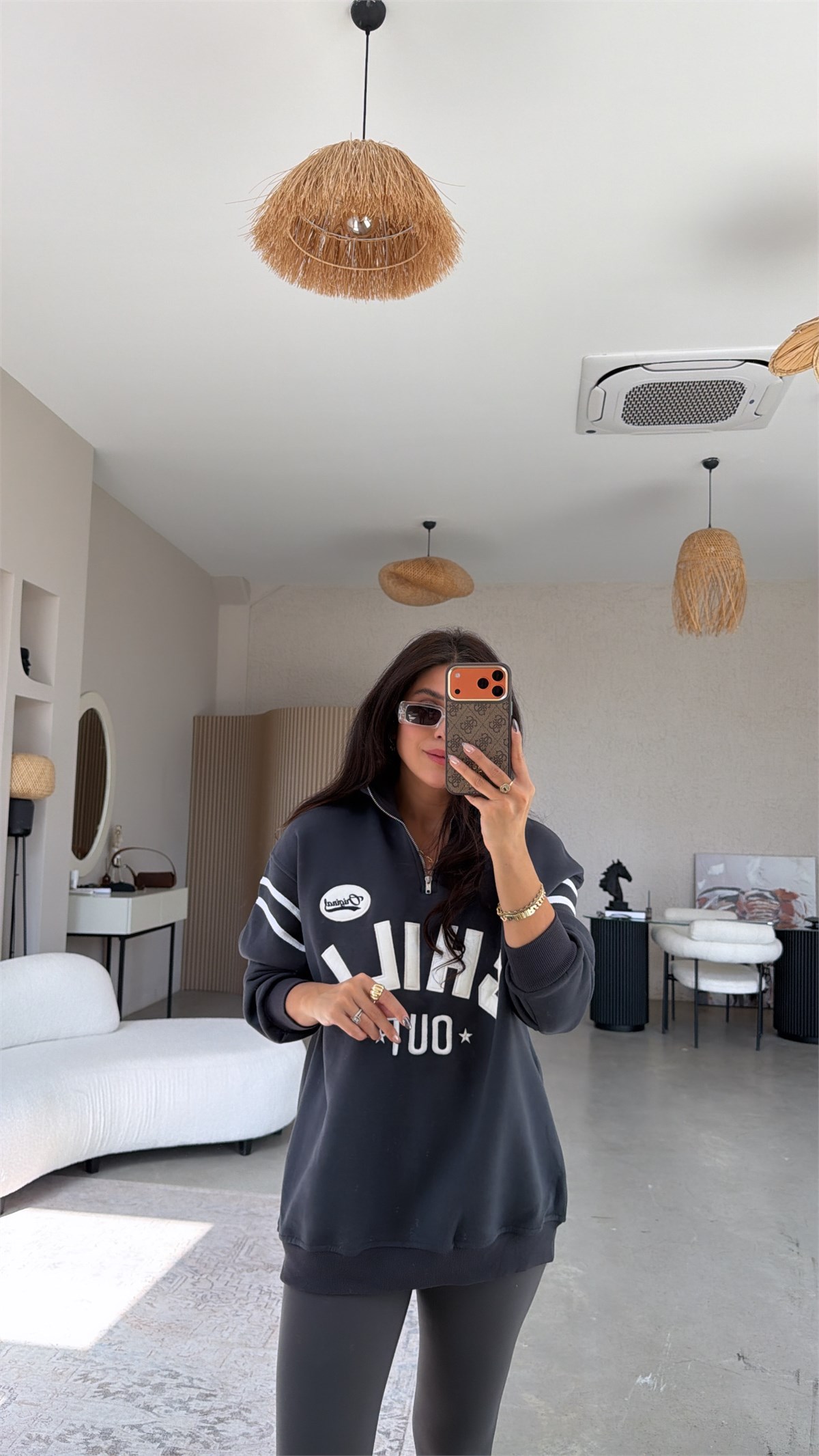 Antrasit Chill Out Üç İplik Şardonlu Sweatshirt