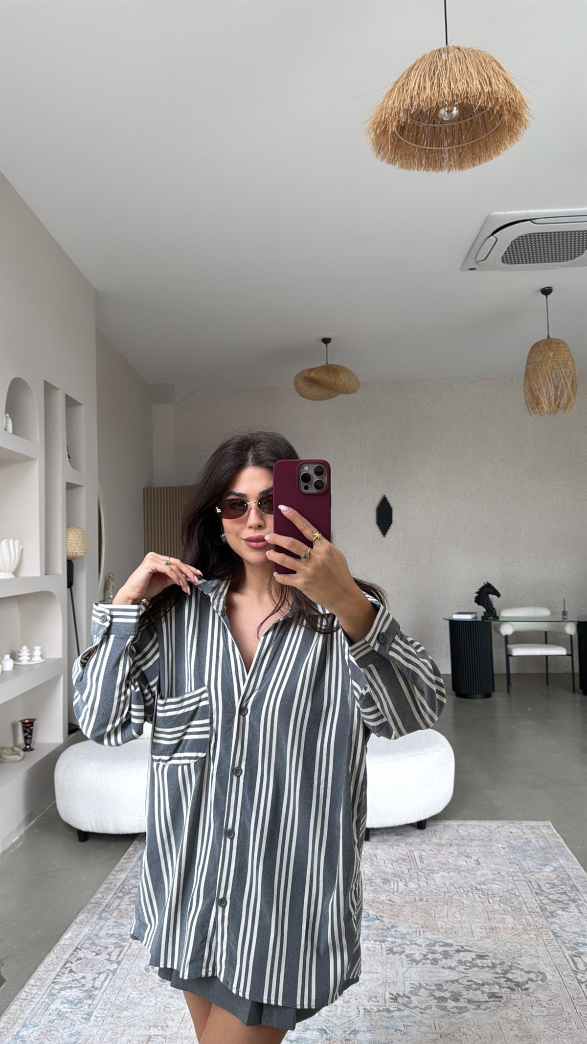 Antrasit Çizgili Gömlek