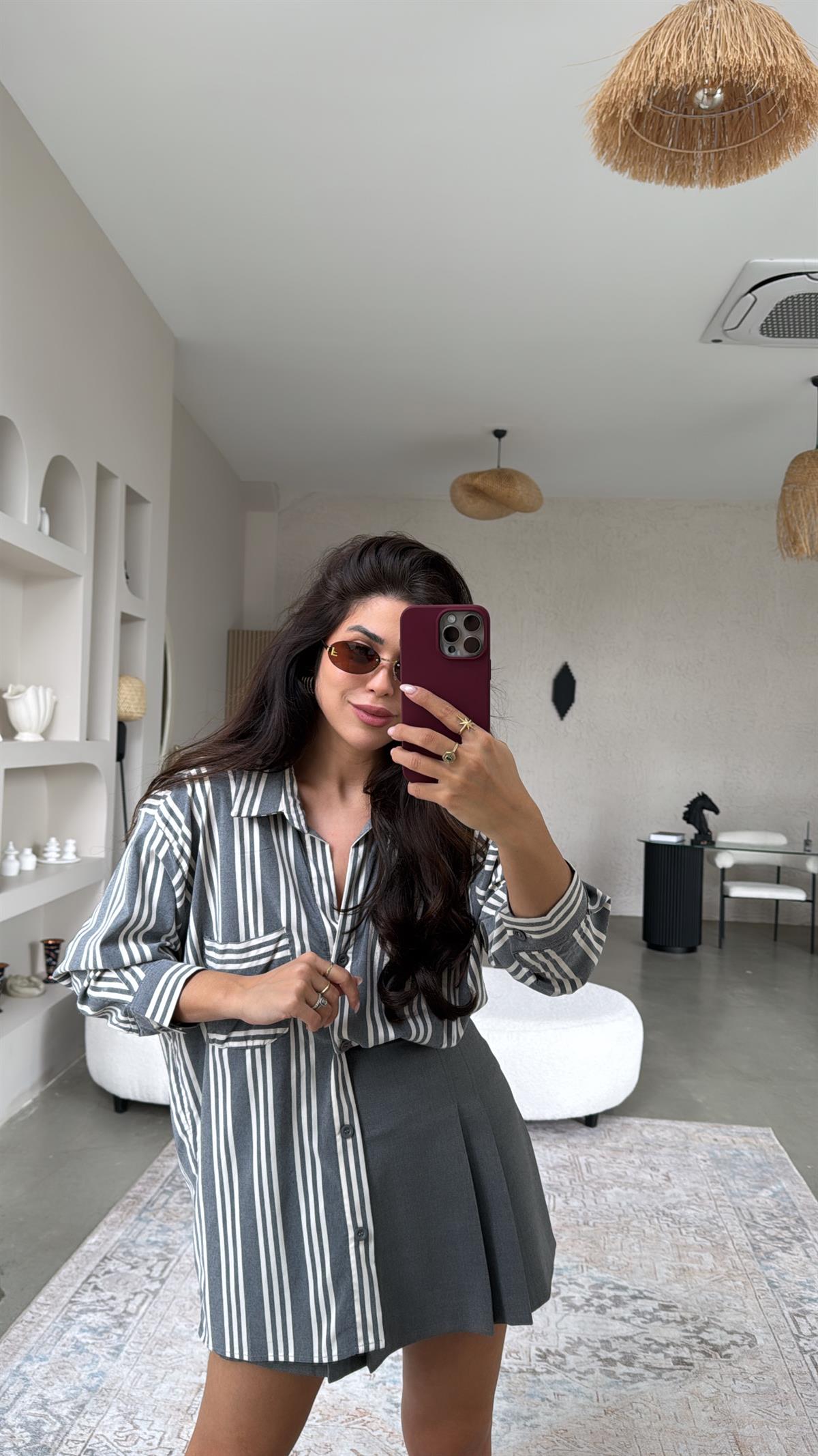 Antrasit Çizgili Gömlek