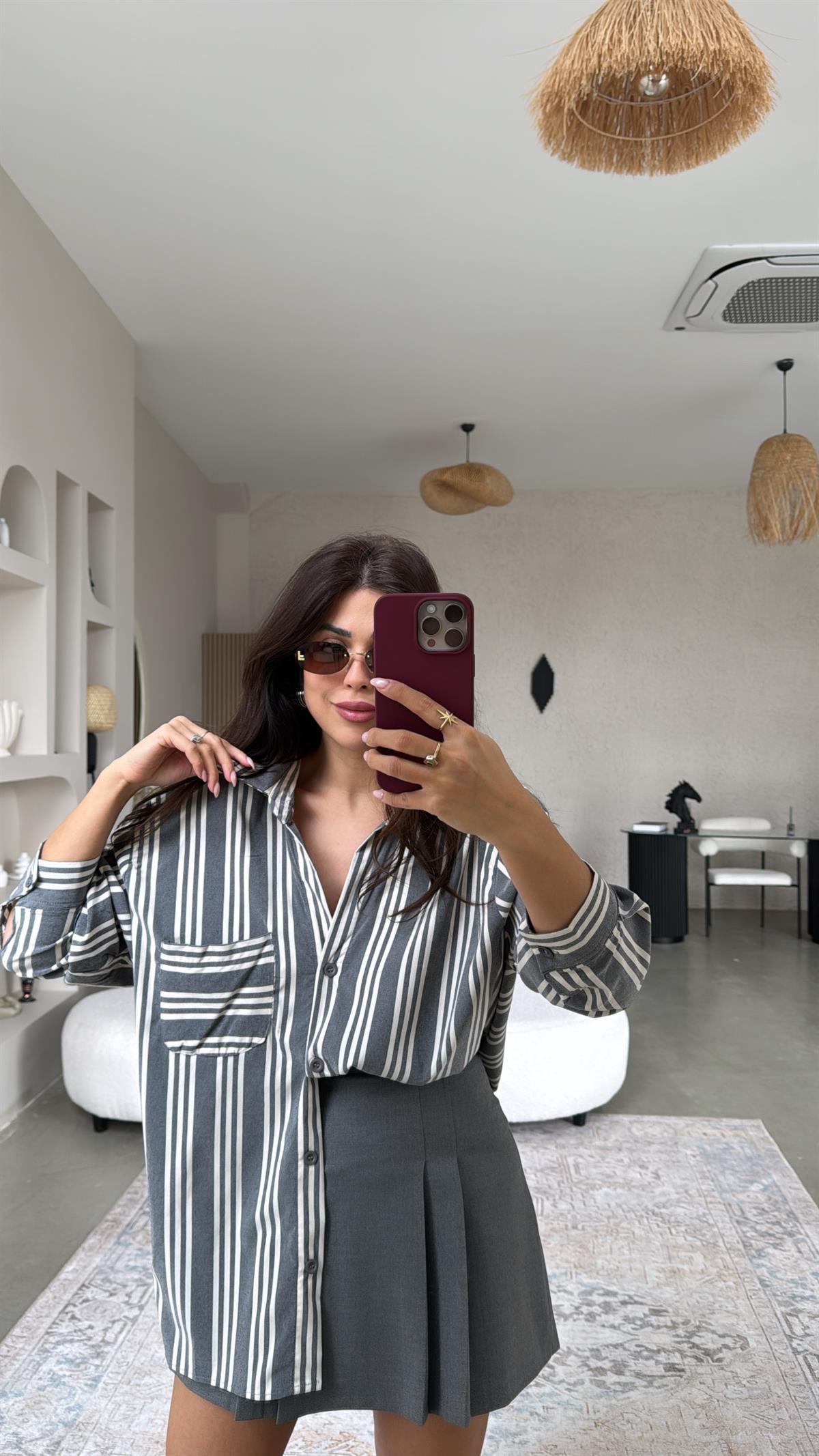 Antrasit Çizgili Gömlek