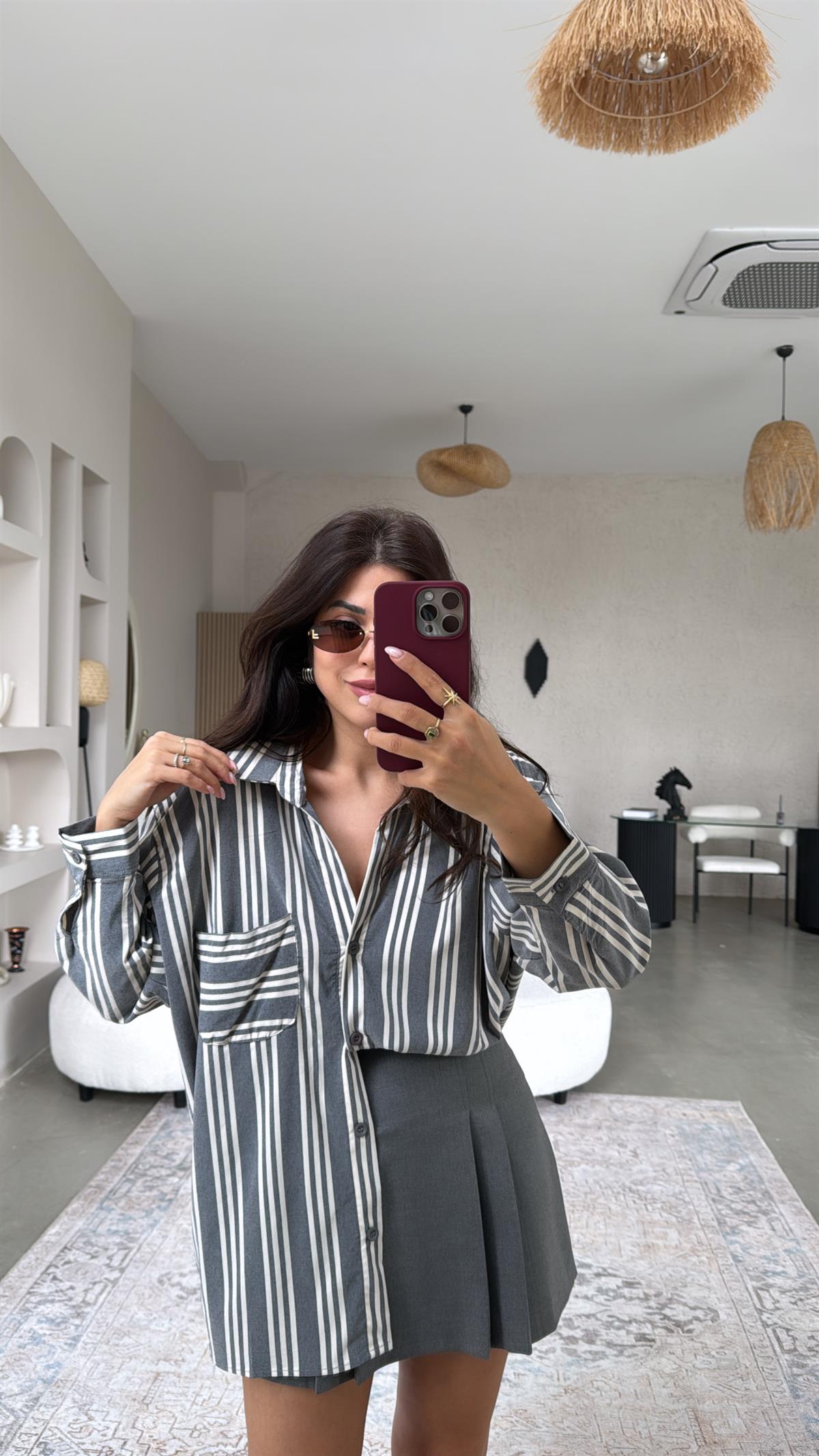 Antrasit Çizgili Gömlek