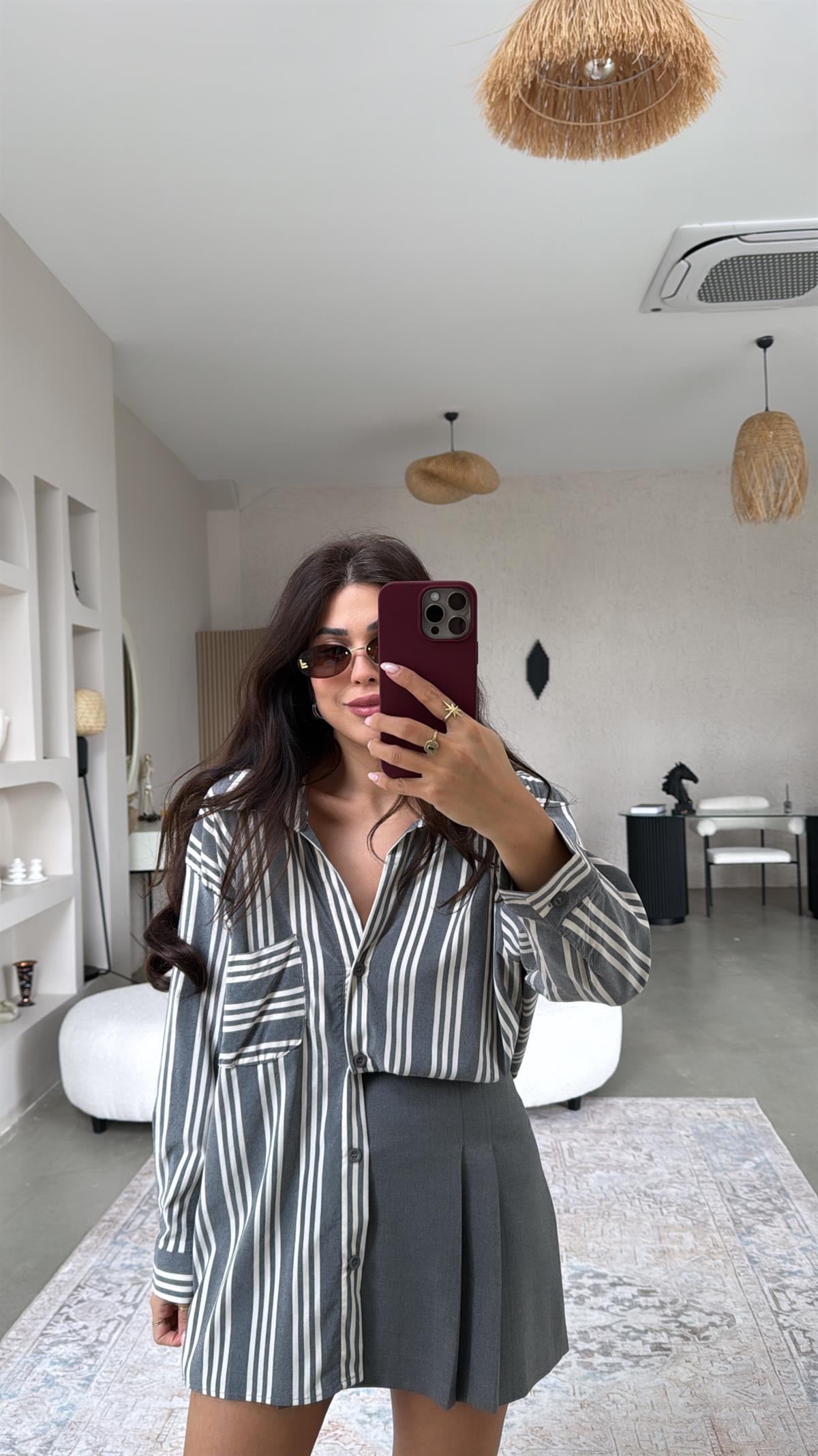 Antrasit Çizgili Gömlek