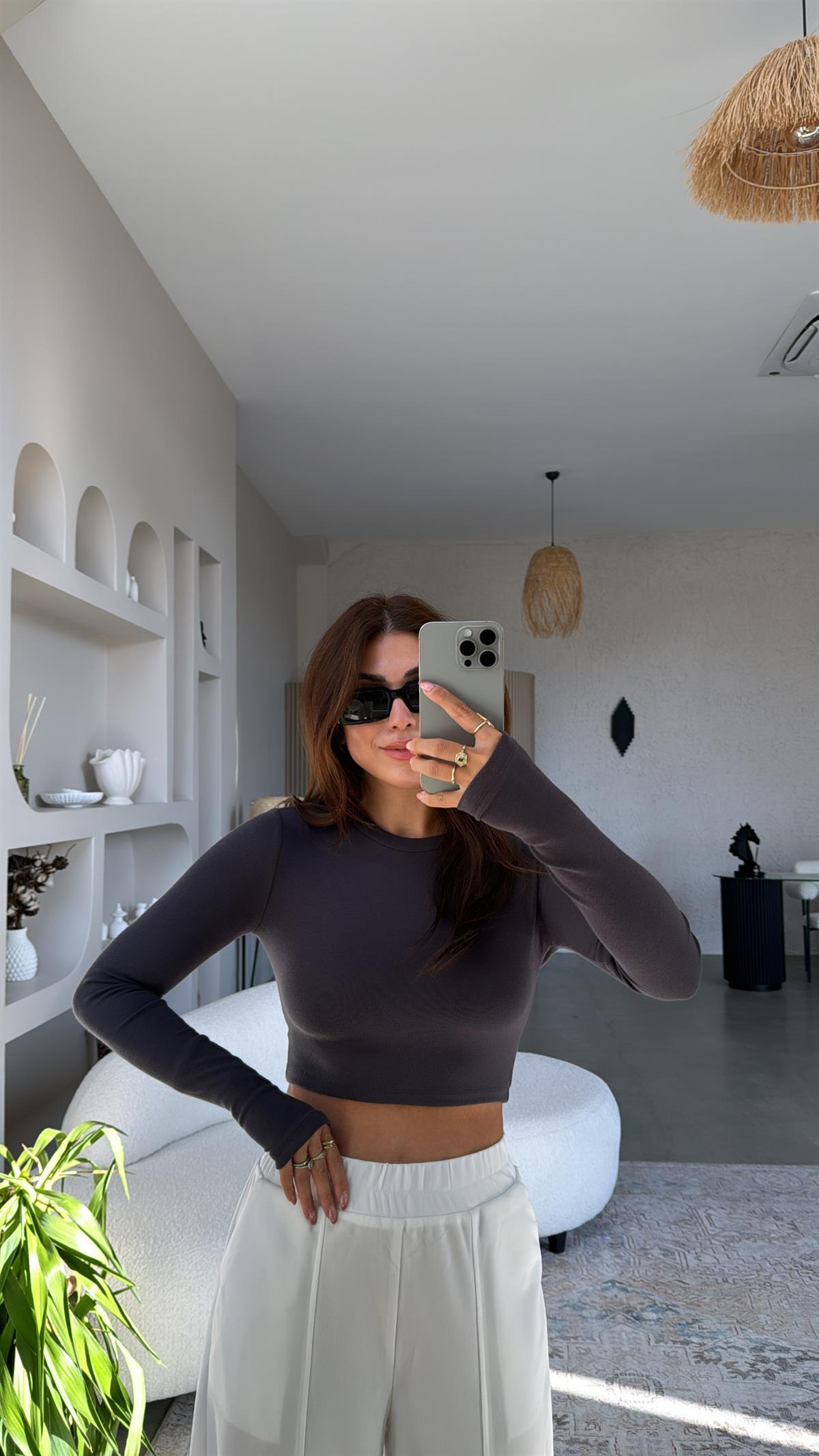 Antrasit Crop Parmak Geçme İthal Body