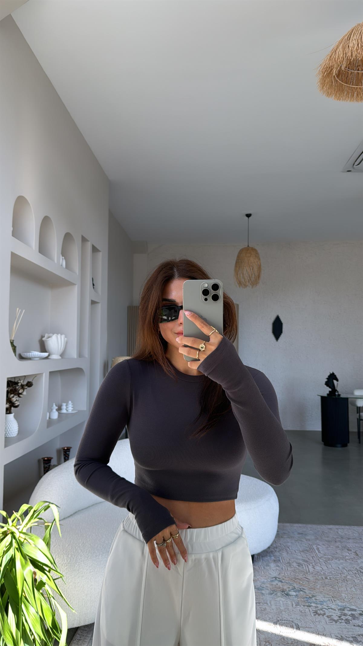 Antrasit Crop Parmak Geçme İthal Body