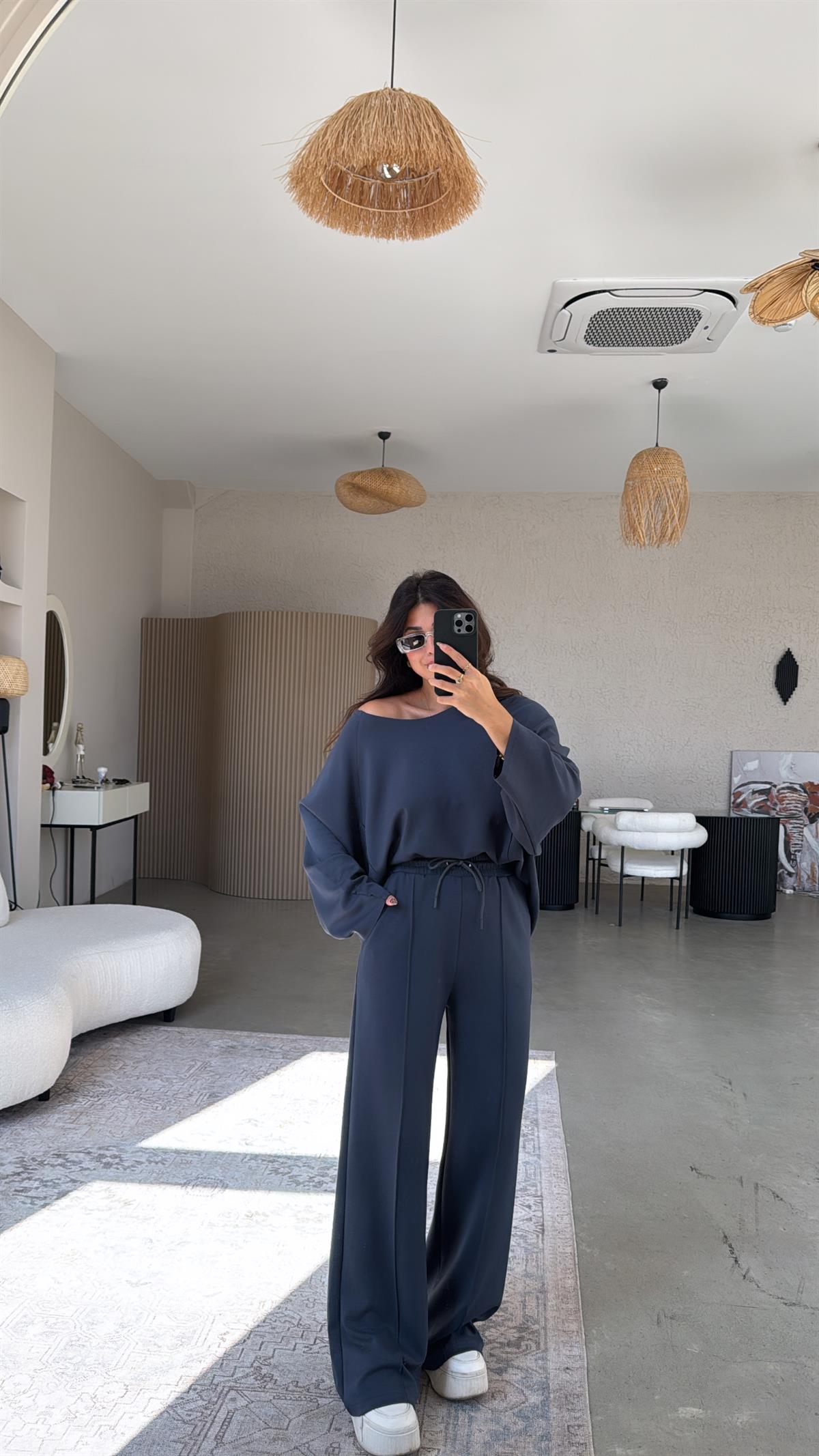 Antrasit Dikiş Detay Modal Takım