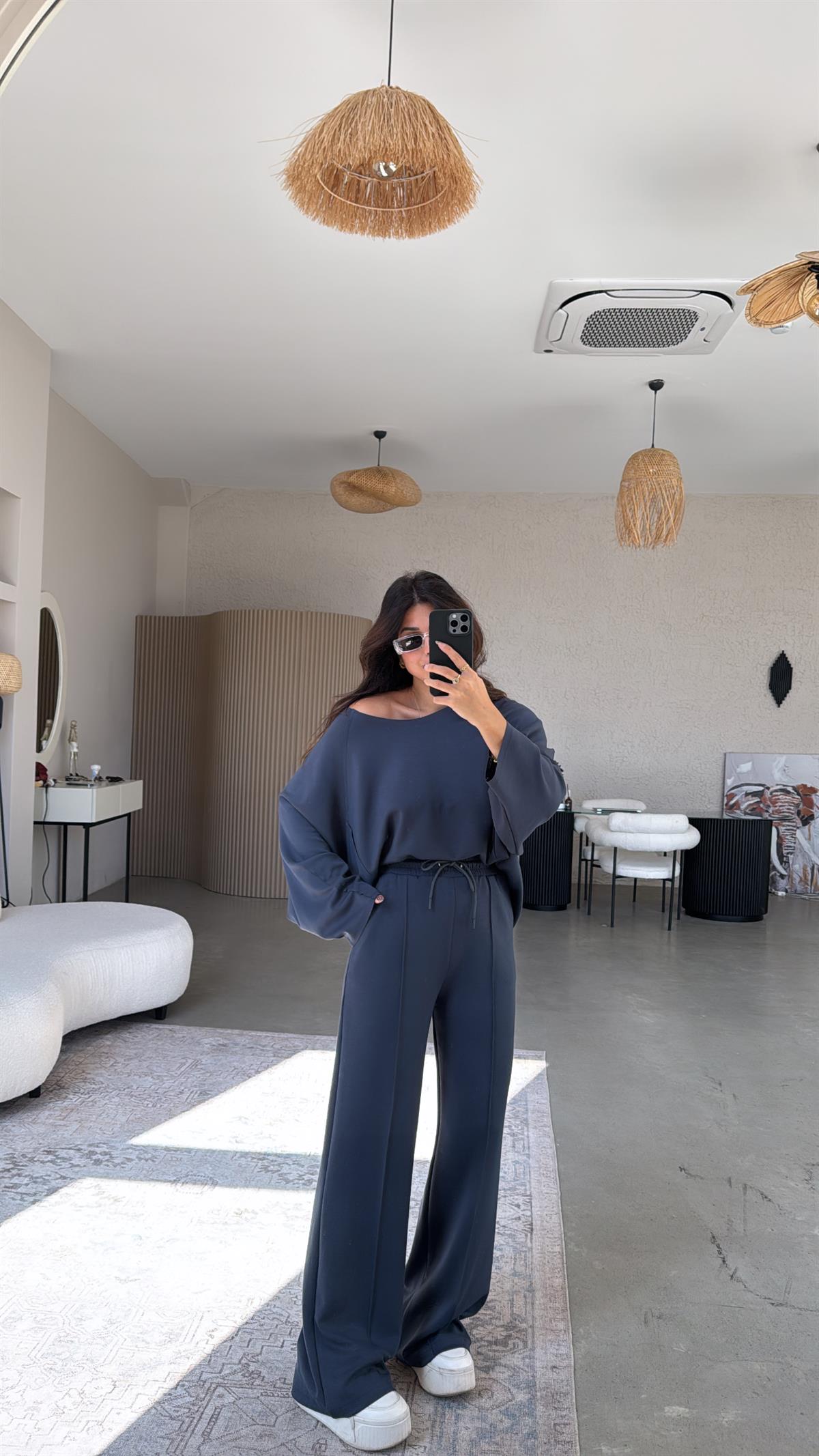 Antrasit Dikiş Detay Modal Takım