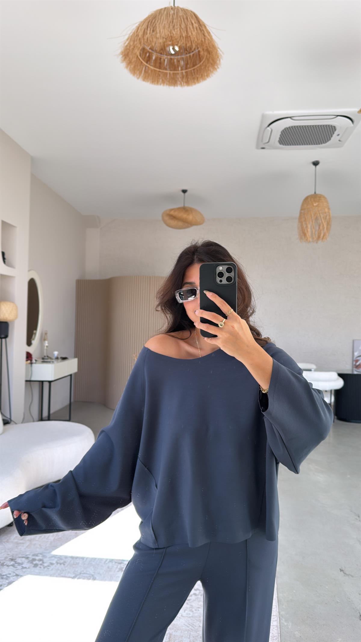 Antrasit Dikiş Detay Modal Takım