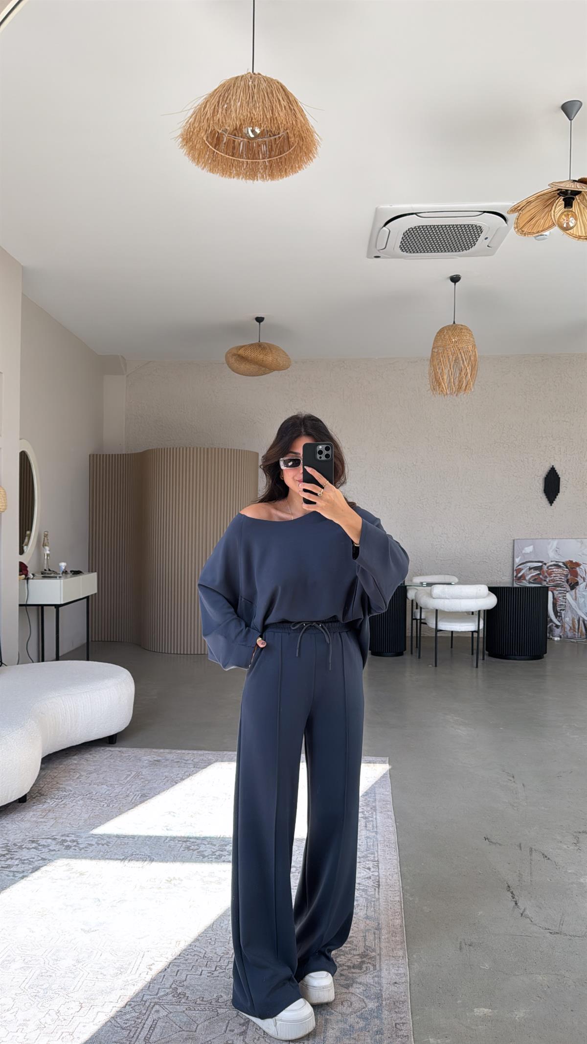 Antrasit Dikiş Detay Modal Takım