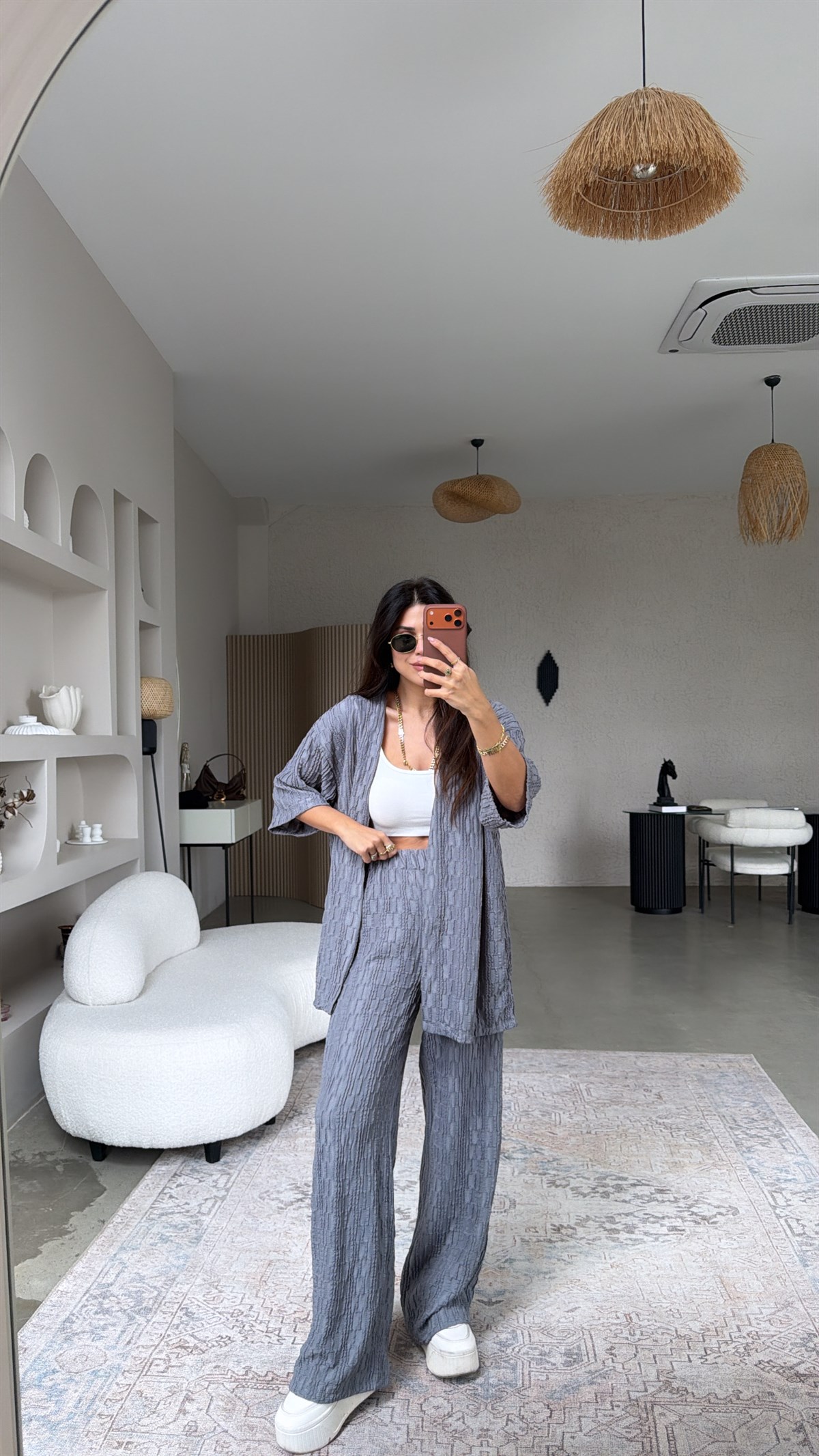 Antrasit Dokulu Ceketli Takım