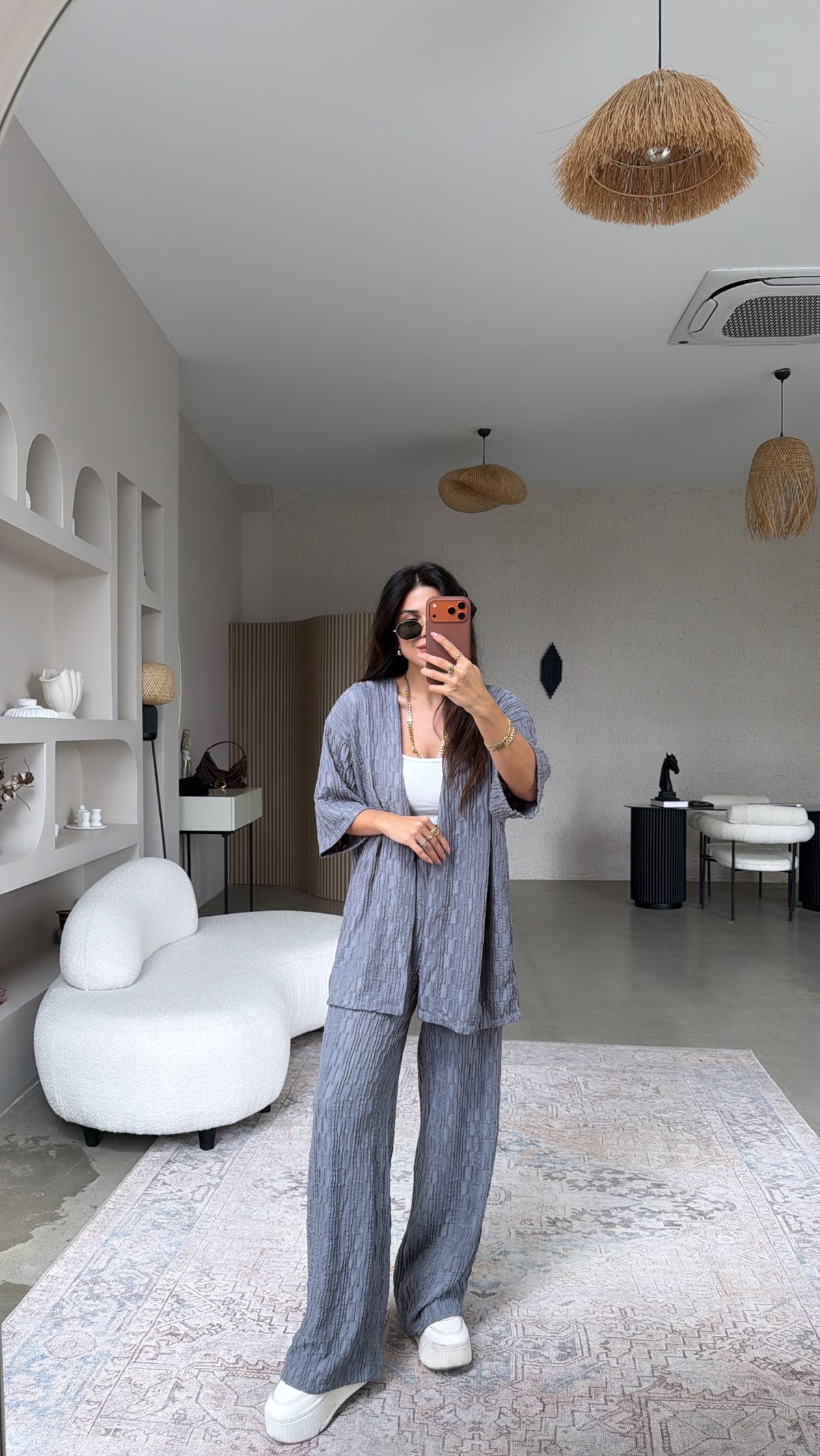 Antrasit Dokulu Ceketli Takım